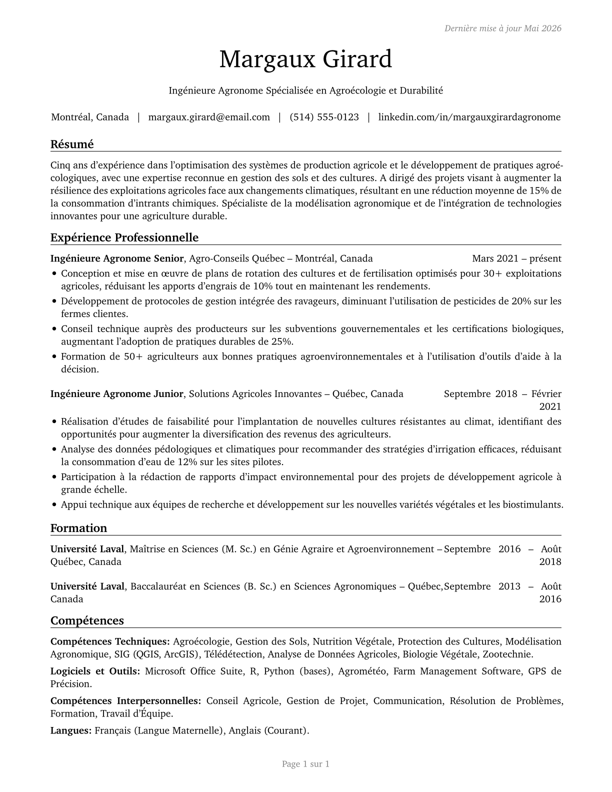 Agricultural Engineers CV in French — page 1