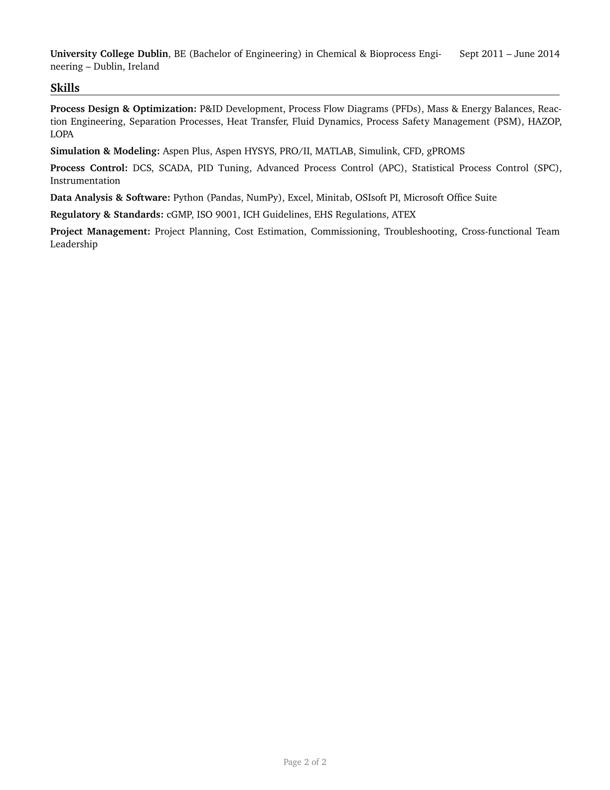 Chemical Engineers CV in English — page 2