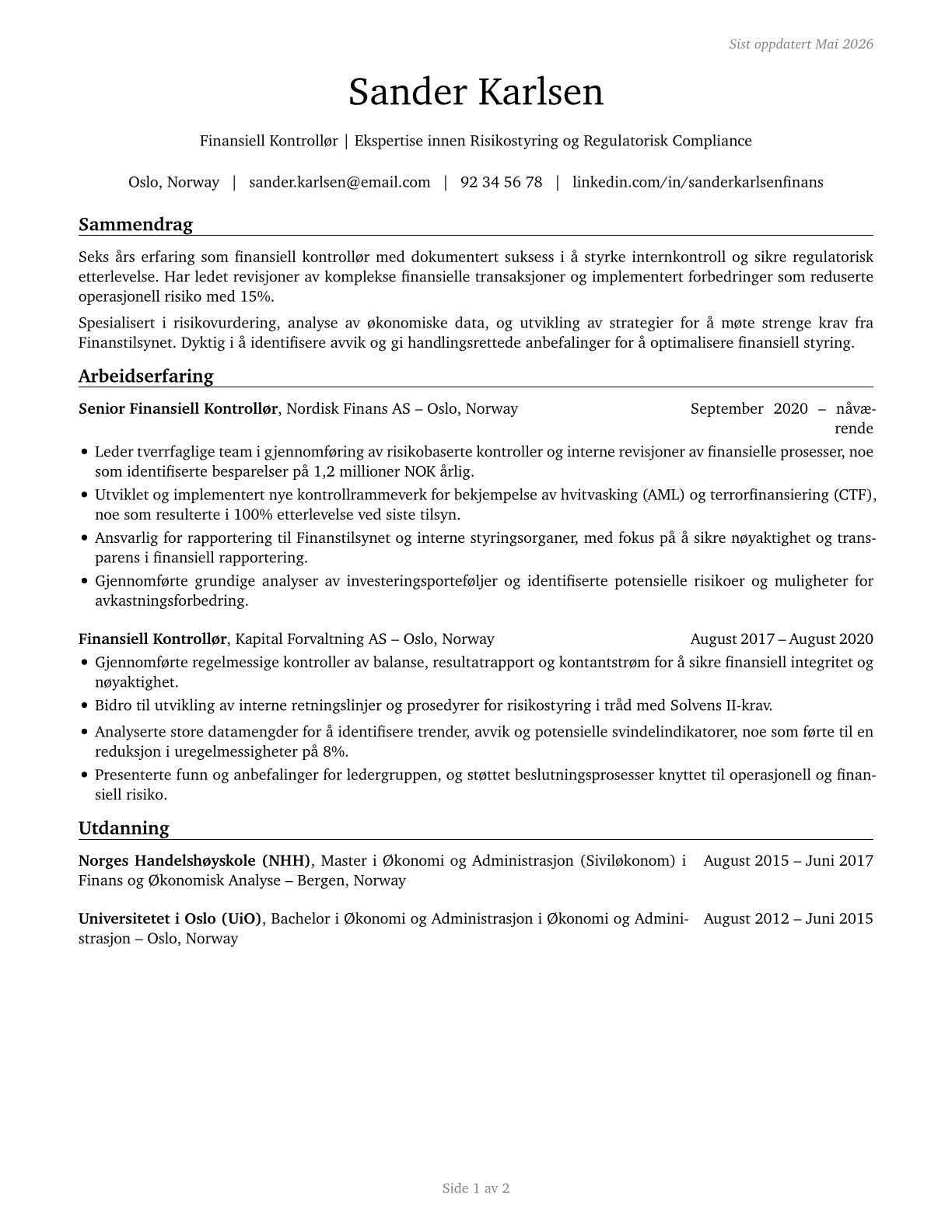 Financial Examiners CV in Norwegian_bokmal — page 1