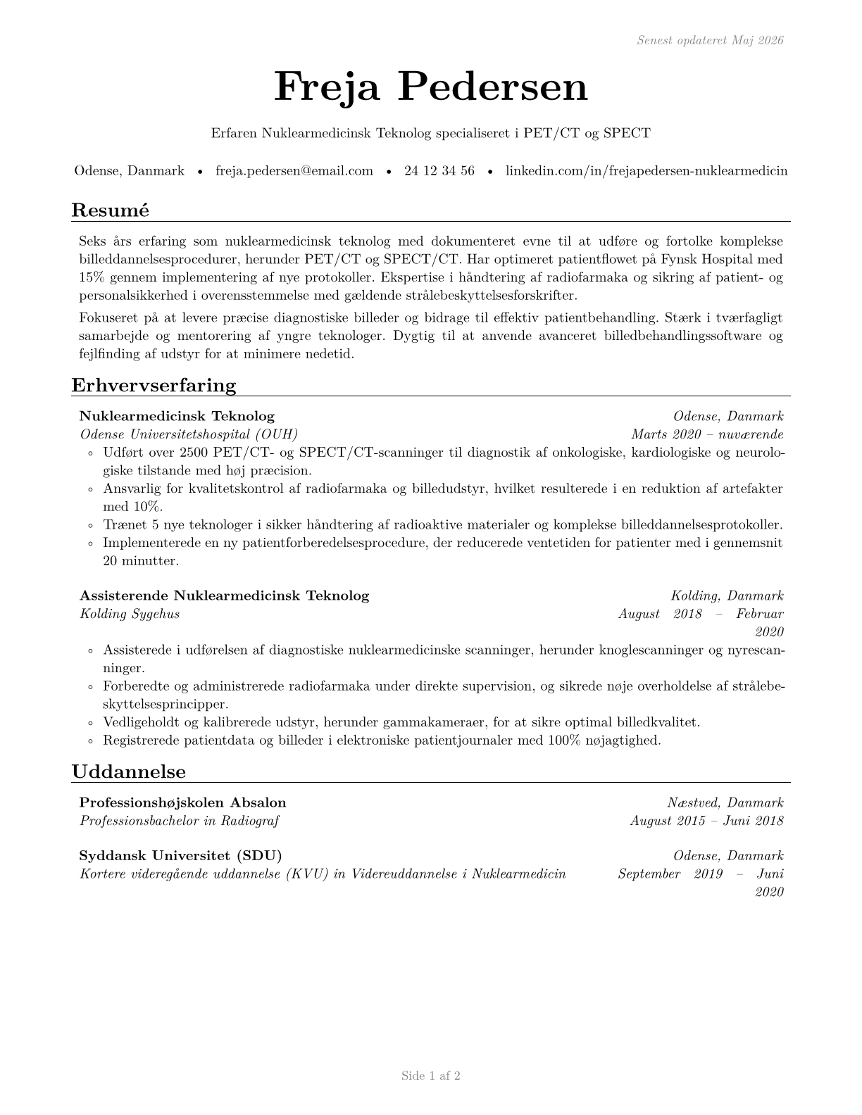 Nuclear Medicine Technologists CV in Danish — page 1