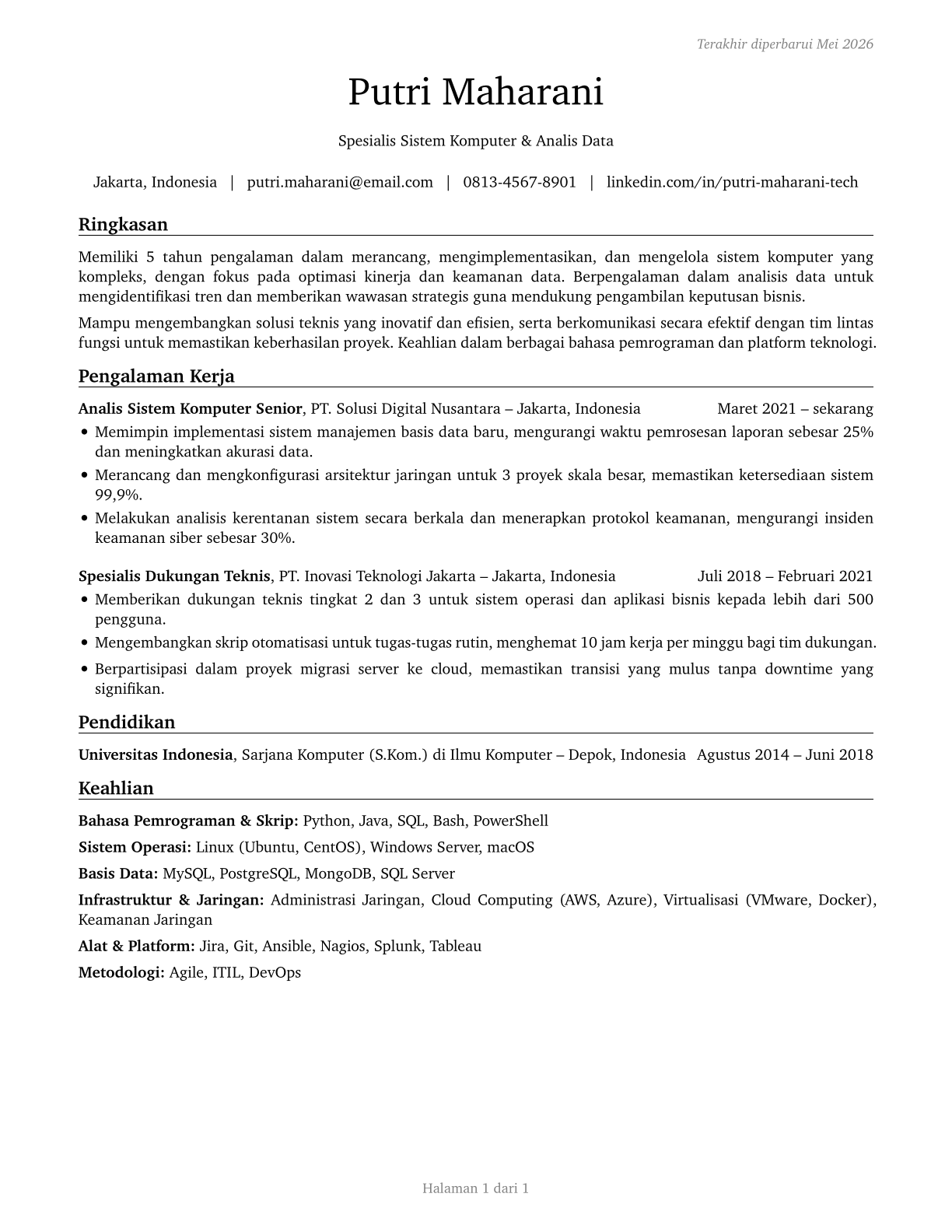 Computer Occupations, All Other CV in Indonesian — page 1