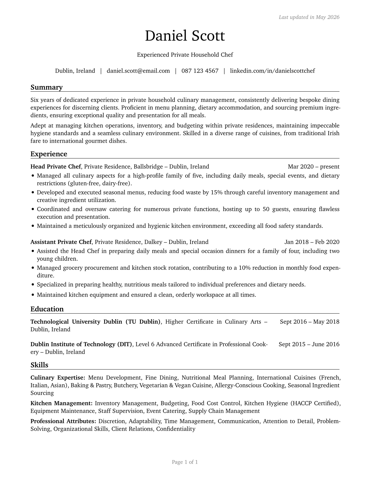Cooks, Private Household CV in English — page 1
