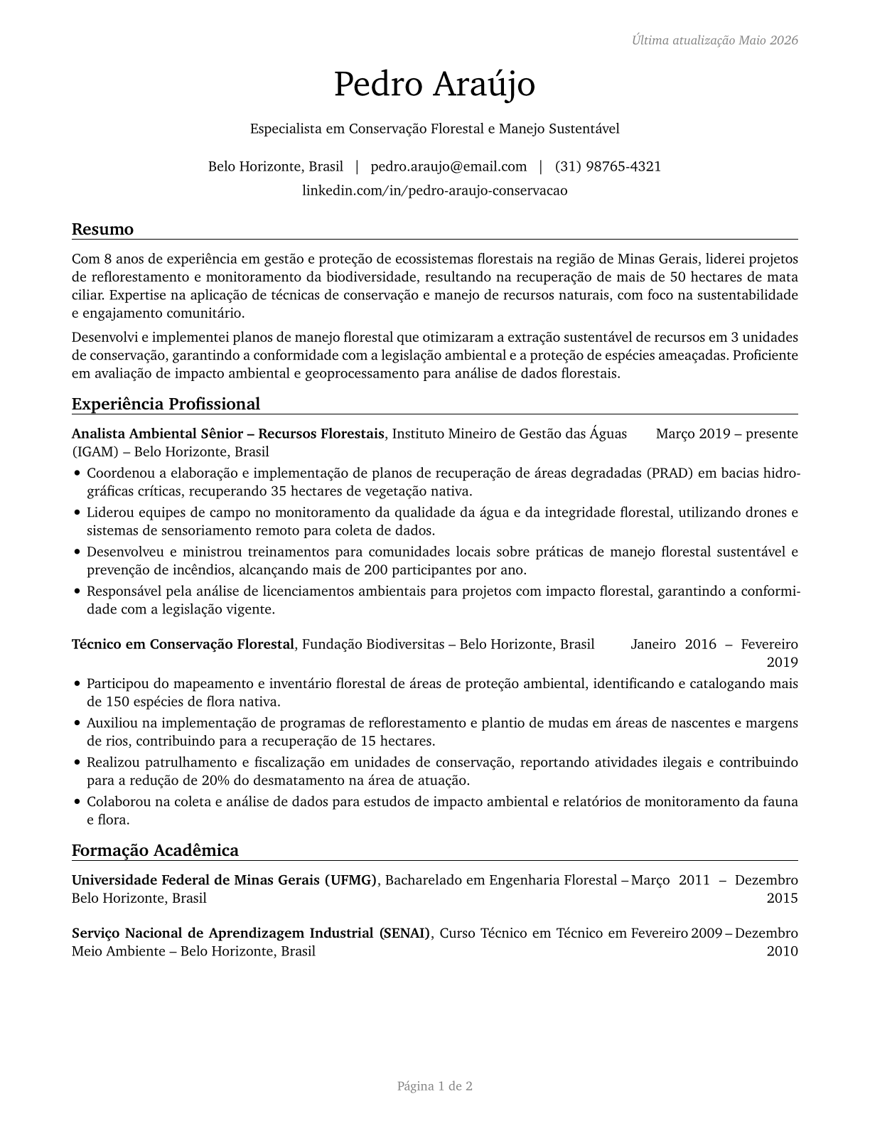 Forest and Conservation Workers CV in Portuguese — page 1