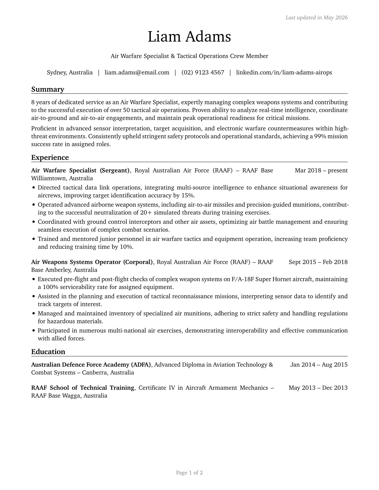 Military Enlisted Tactical Operations and Air/Weapons Specialists and Crew Members, All Other CV in English — page 1