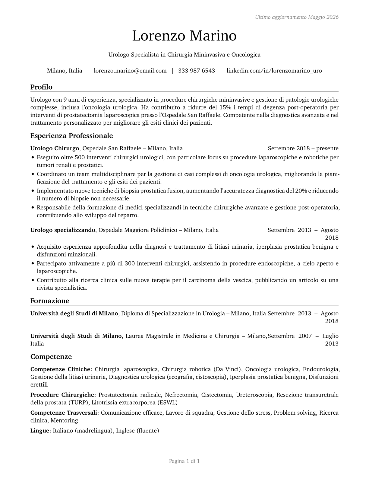 Urologists CV in Italian — page 1