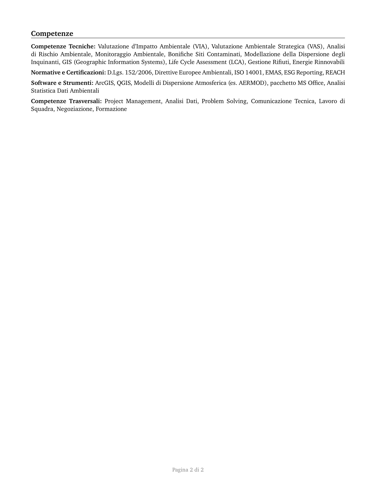 Environmental Scientists and Specialists, Including Health CV in Italian — page 2
