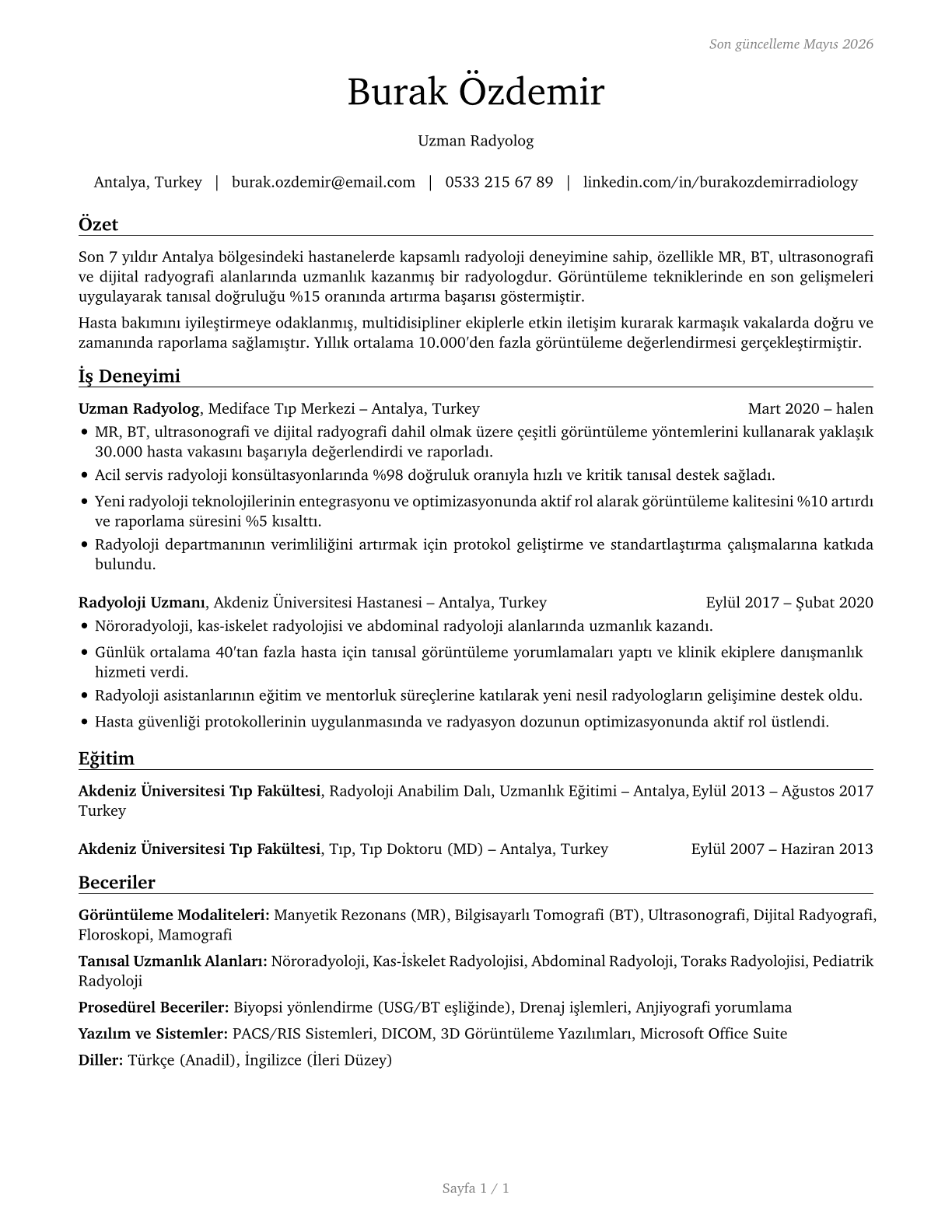 Radiologists CV in Turkish — page 1