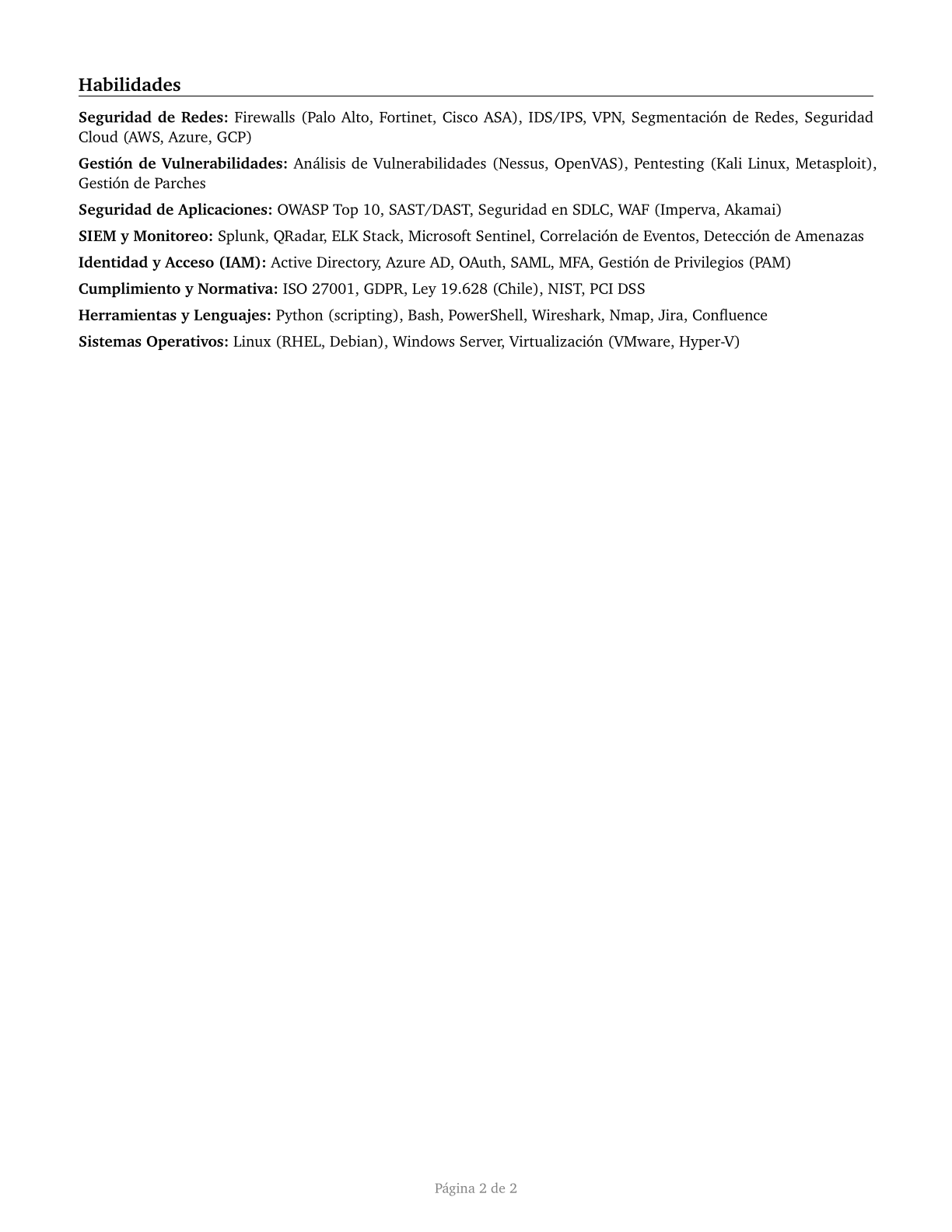 Information Security Engineers CV in Spanish — page 2