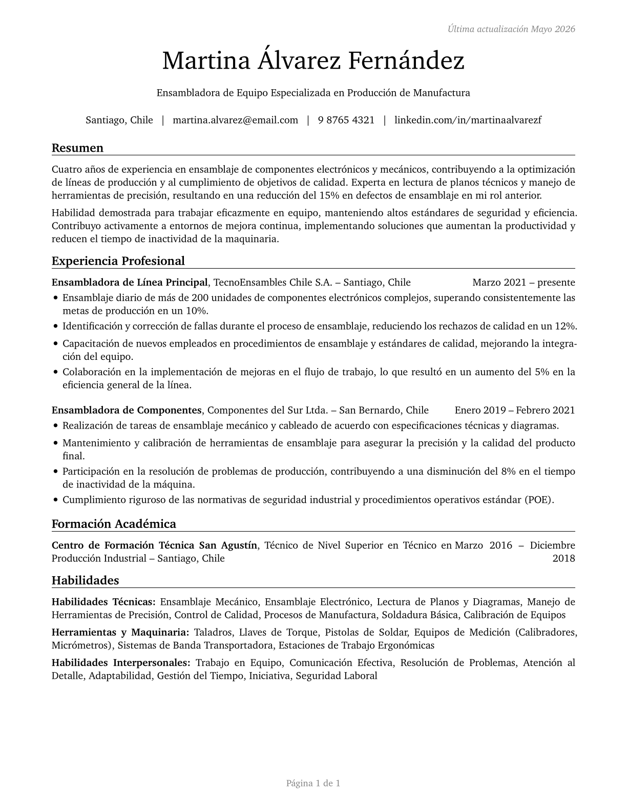 Team Assemblers CV in Spanish — page 1