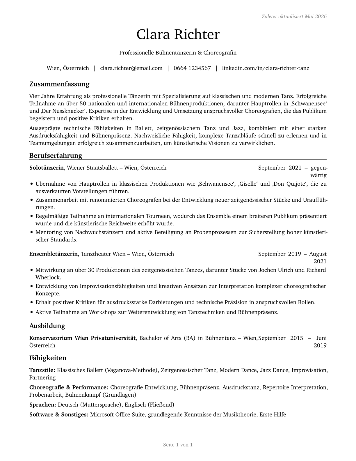 Dancers CV in German — page 1