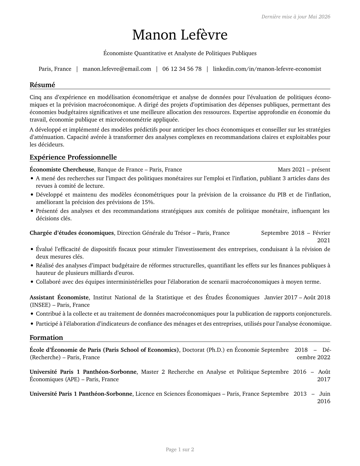 Economists CV in French — page 1