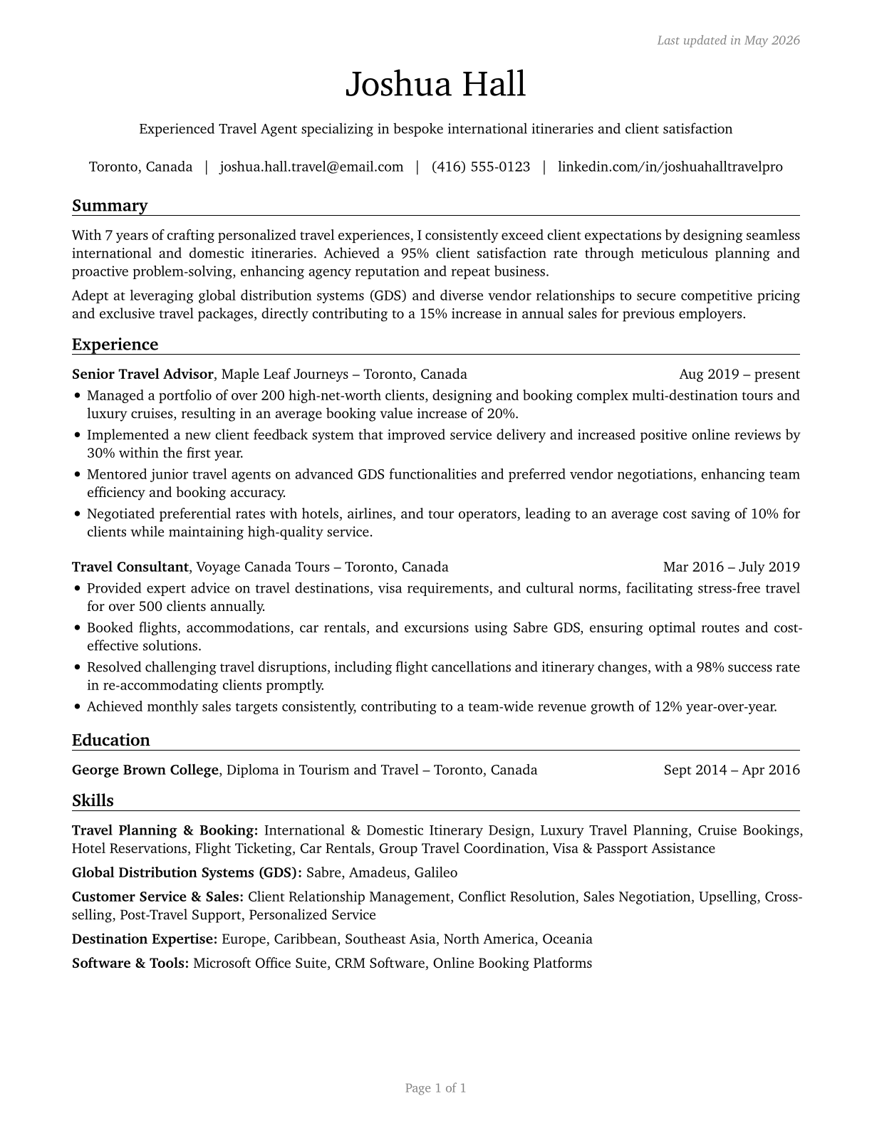 Travel Agents CV in English — page 1