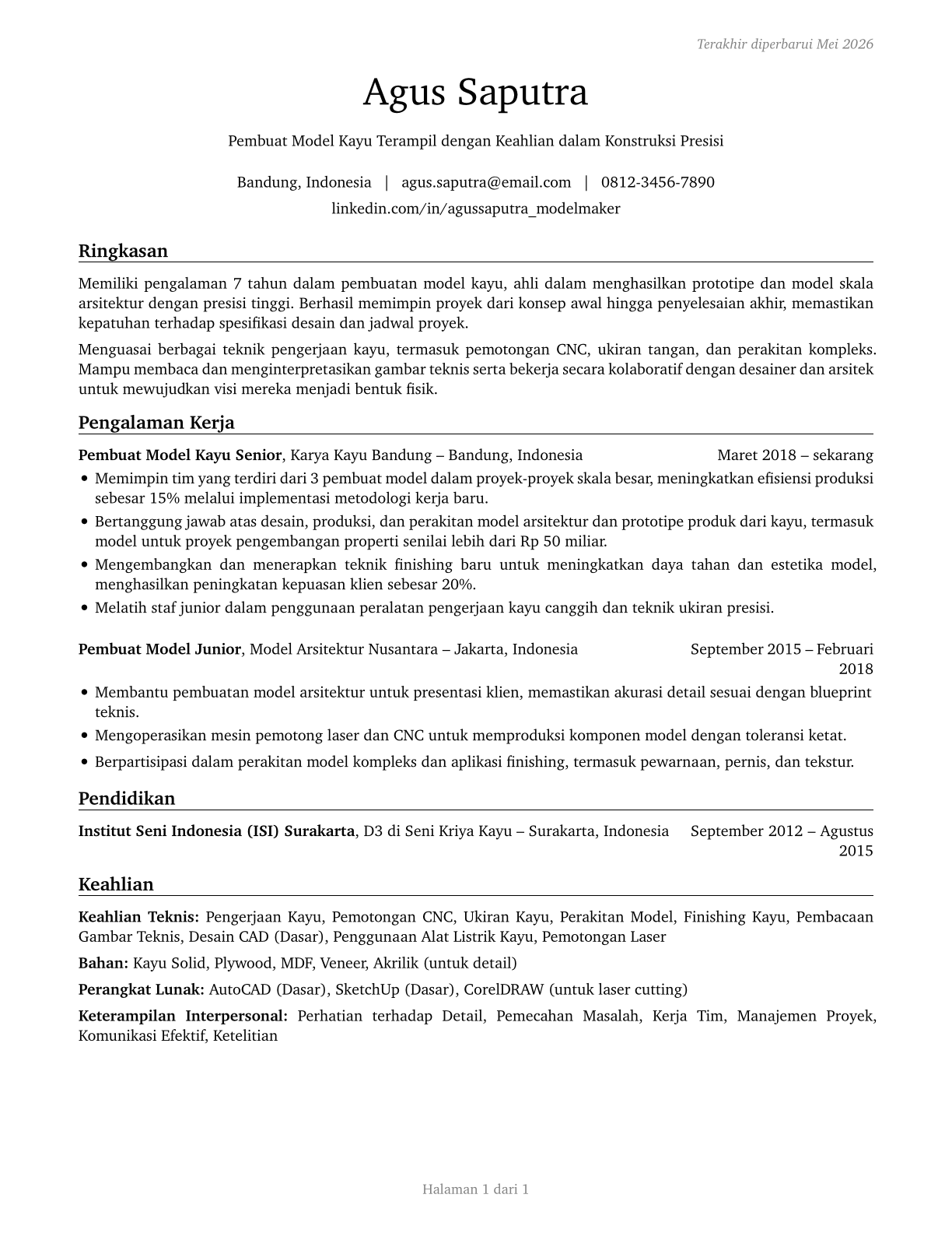 Model Makers, Wood CV in Indonesian — page 1