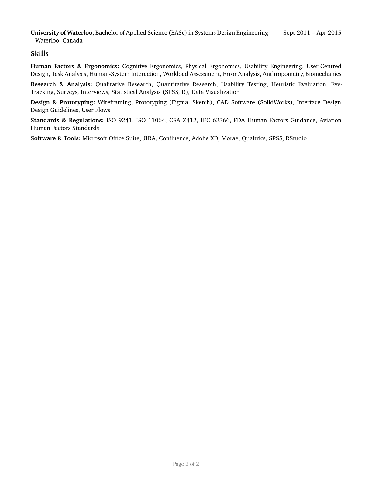 Human Factors Engineers and Ergonomists CV in English — page 2