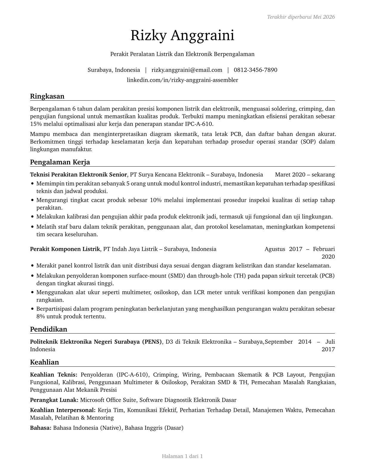 Electrical and Electronic Equipment Assemblers CV in Indonesian — page 1