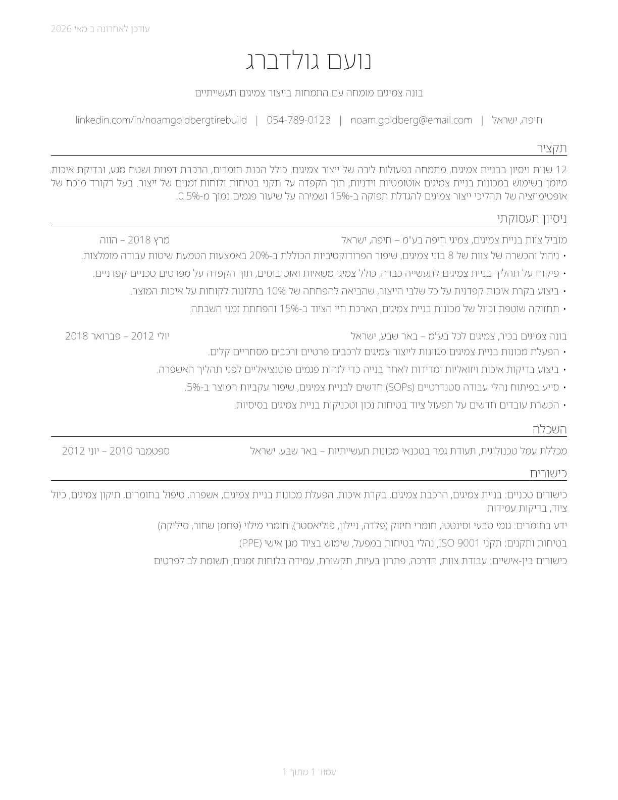 Tire Builders CV in Hebrew — page 1