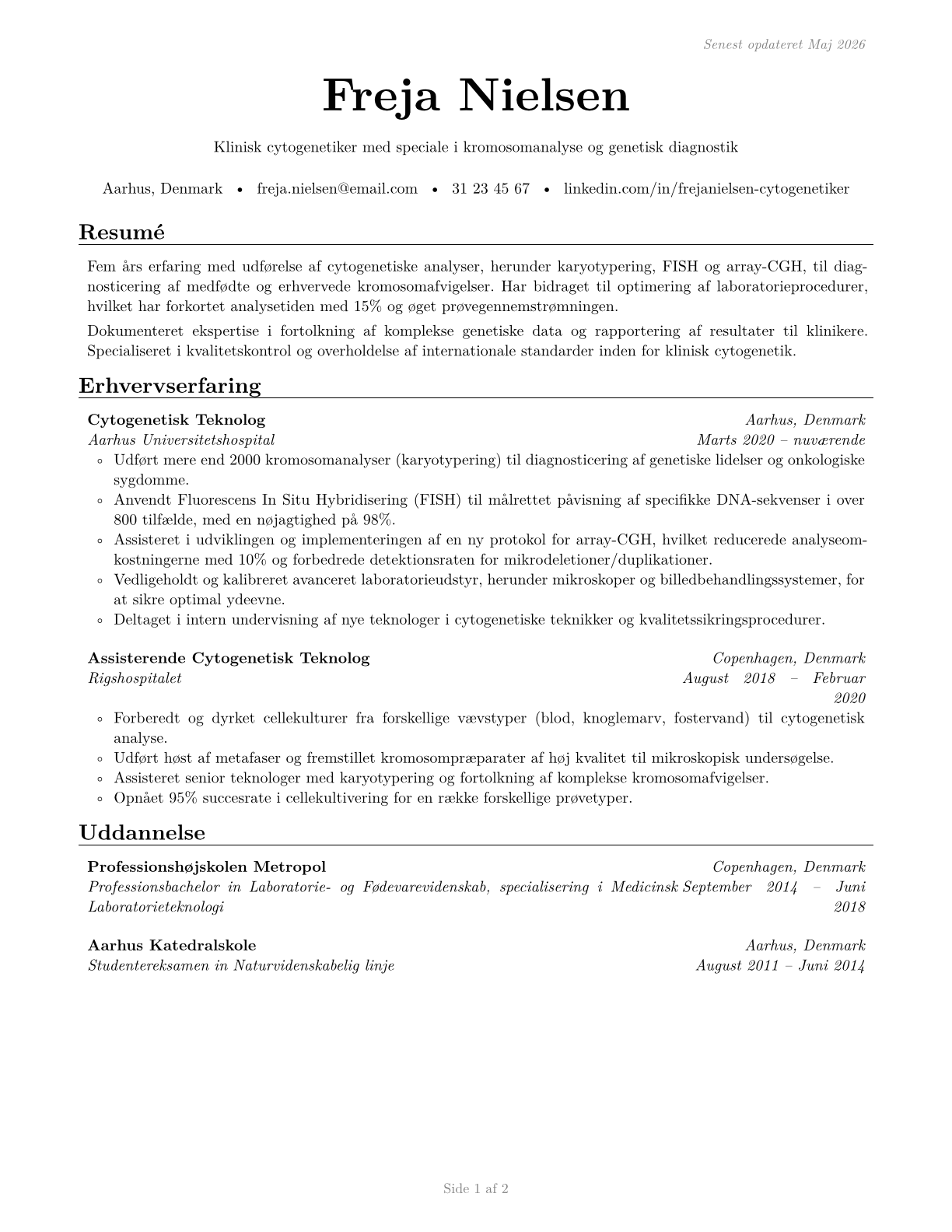 Cytogenetic Technologists CV in Danish — page 1