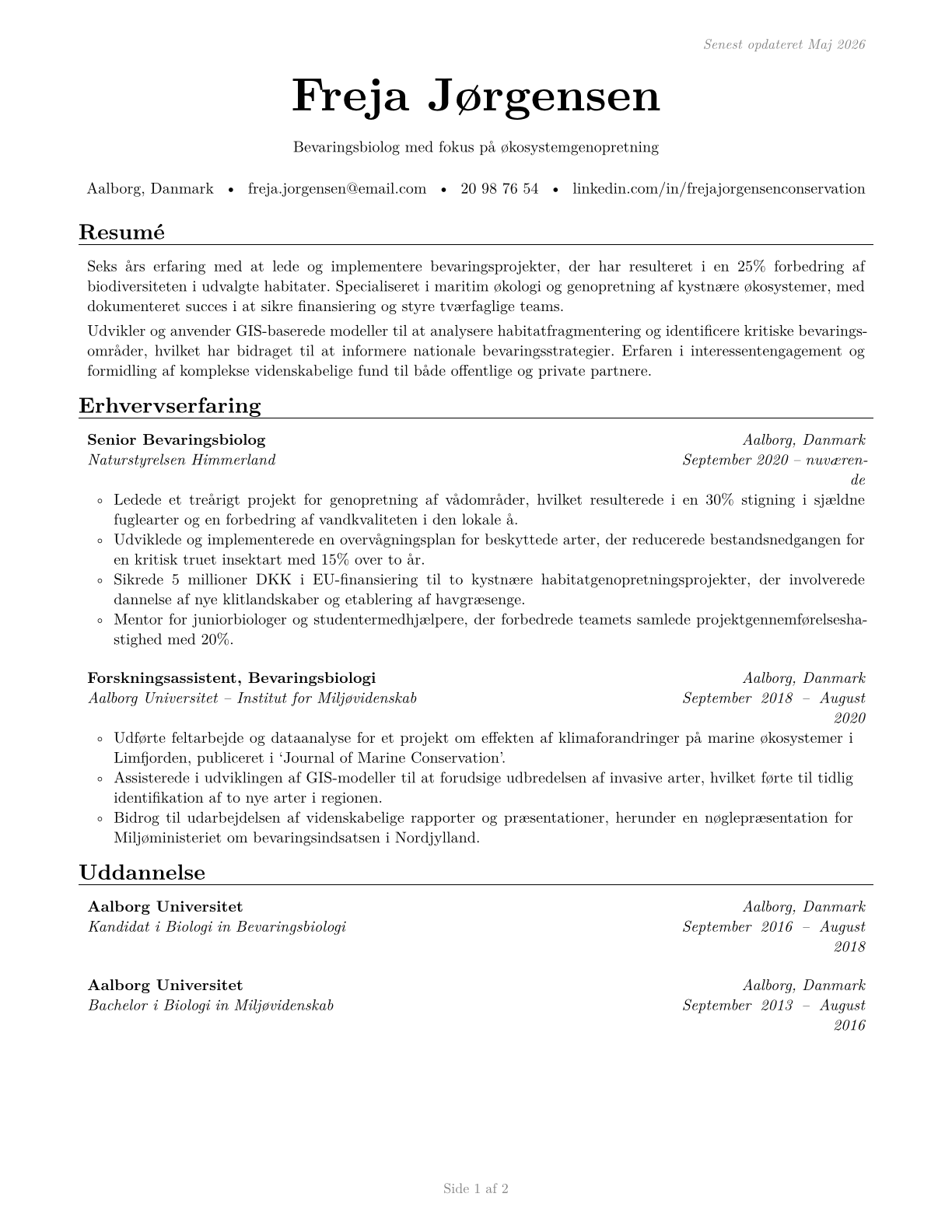 Conservation Scientists CV in Danish — page 1
