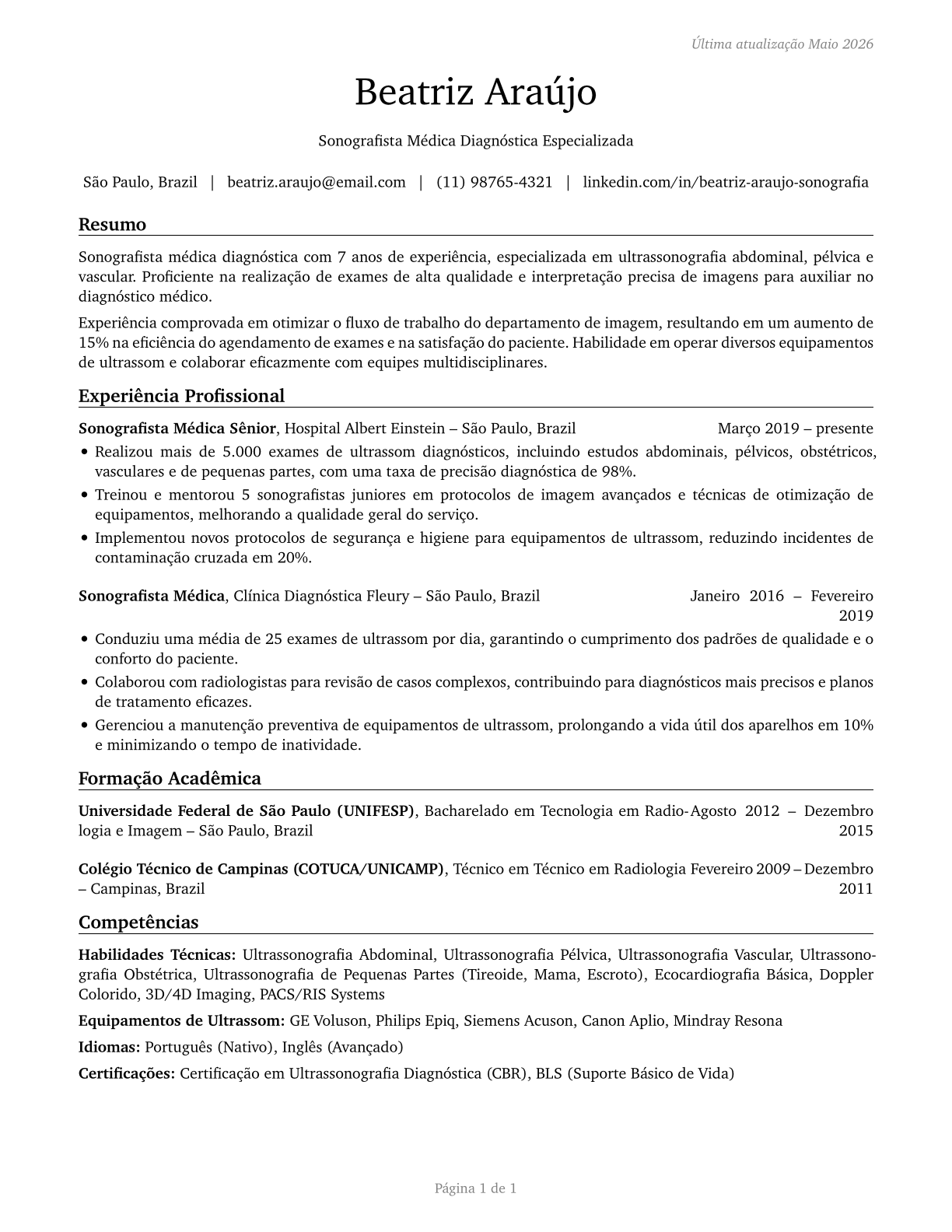Diagnostic Medical Sonographers CV in Portuguese — page 1