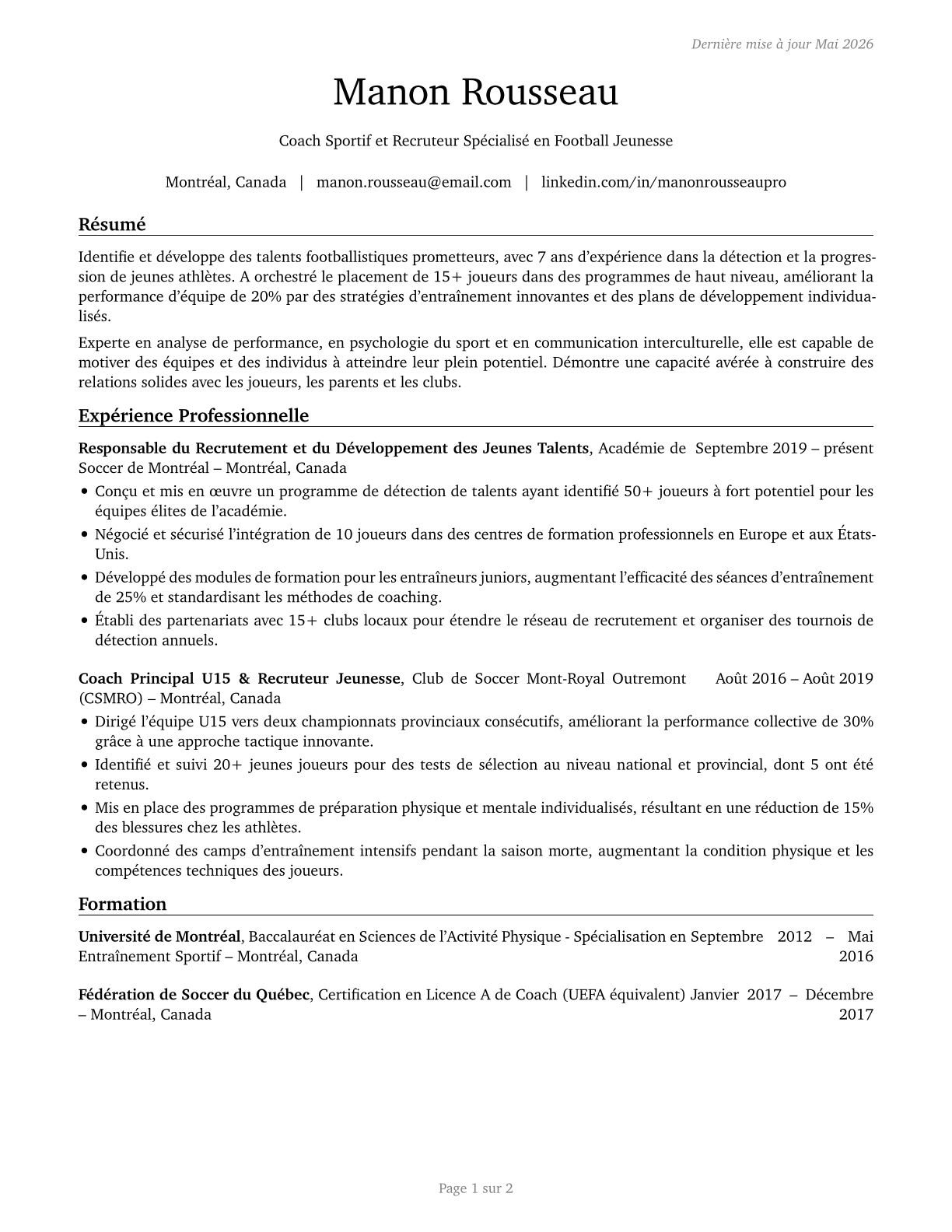 Coaches and Scouts CV in French — page 1