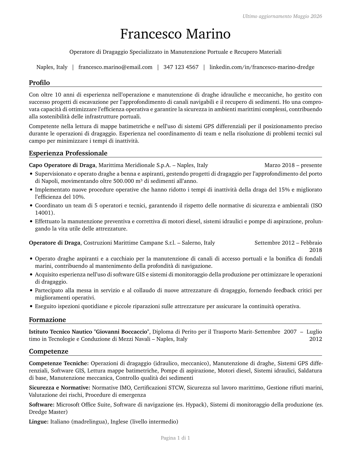 Dredge Operators CV in Italian — page 1