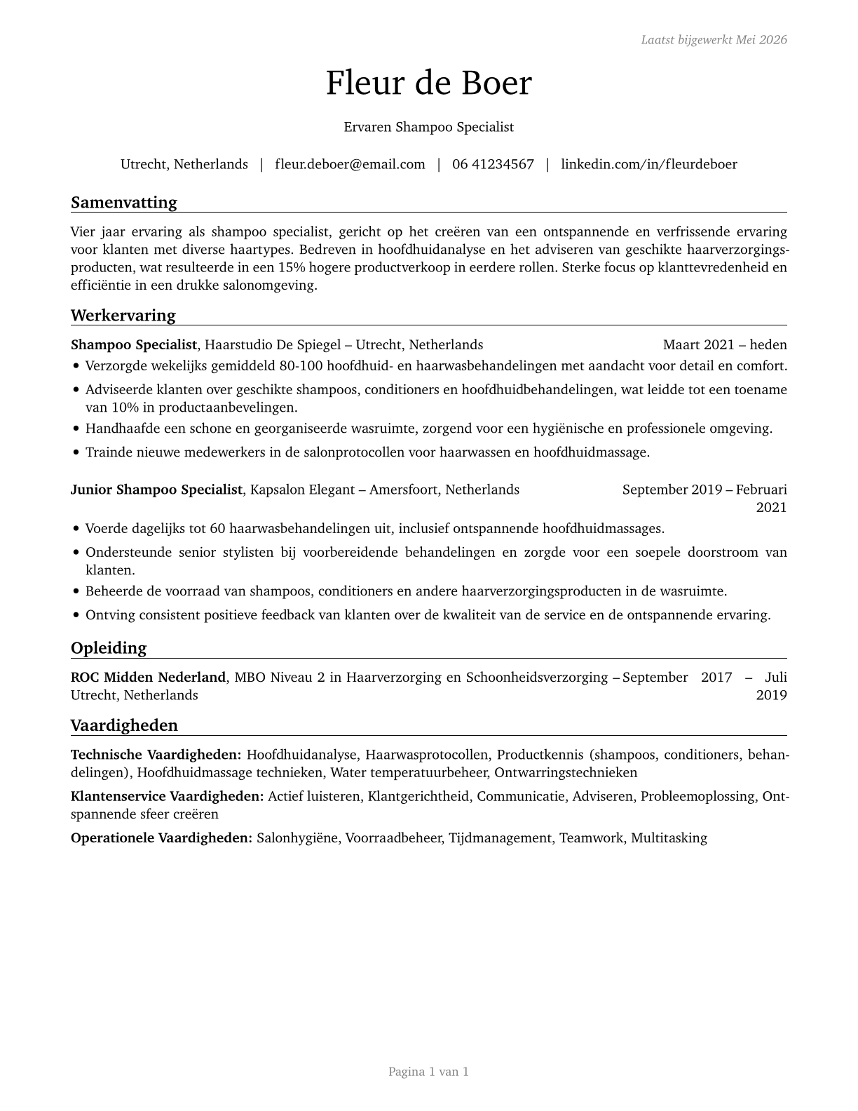 Shampooers CV in Dutch — page 1
