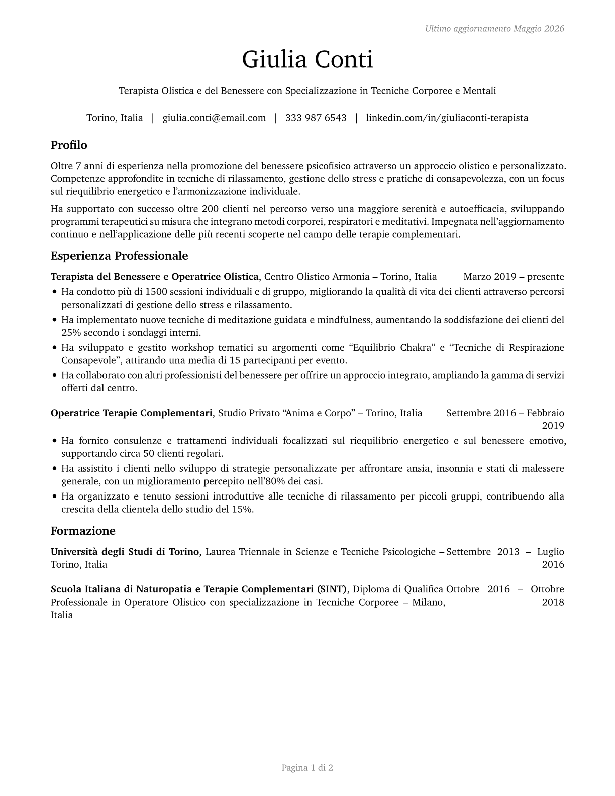 Therapists, All Other CV in Italian — page 1