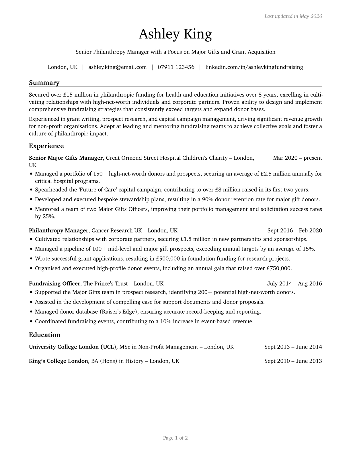 Fundraisers CV in English — page 1