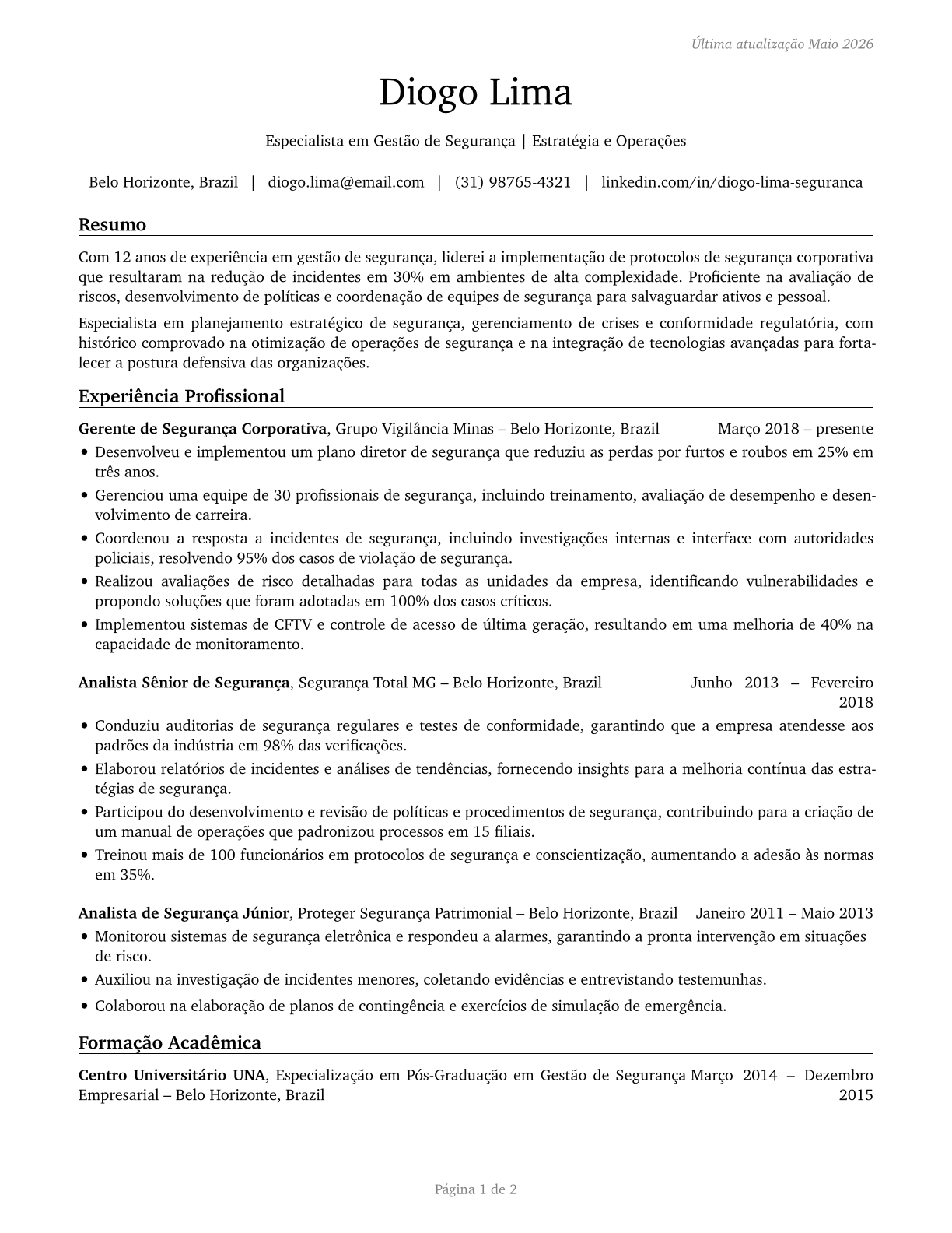 Security Management Specialists CV in Portuguese — page 1