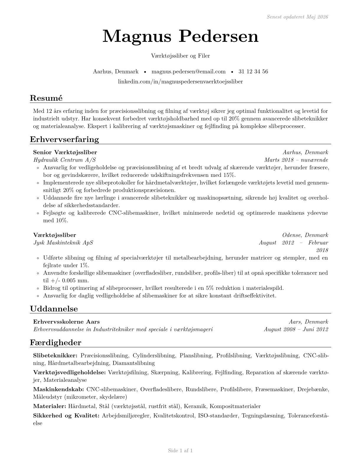 Tool Grinders, Filers, and Sharpeners CV in Danish — page 1