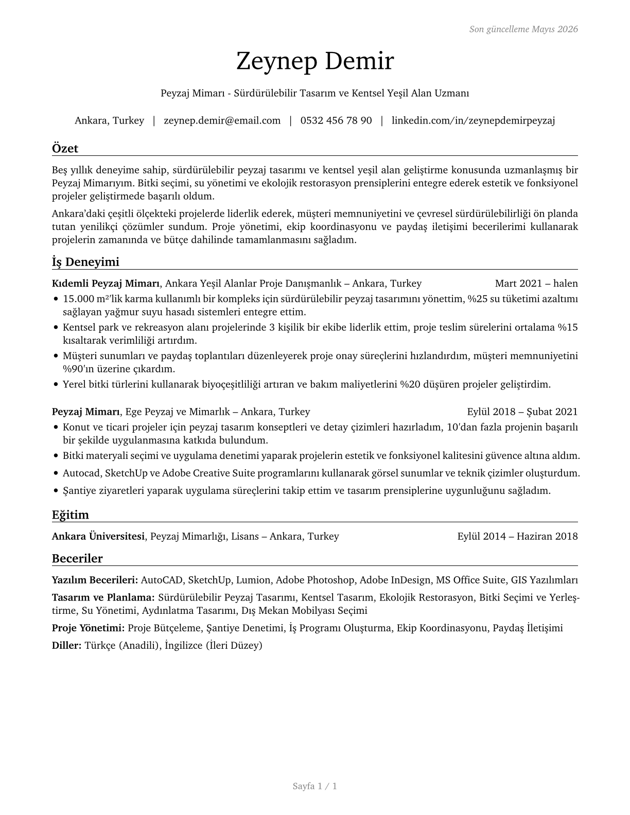 Landscape Architects CV in Turkish — page 1