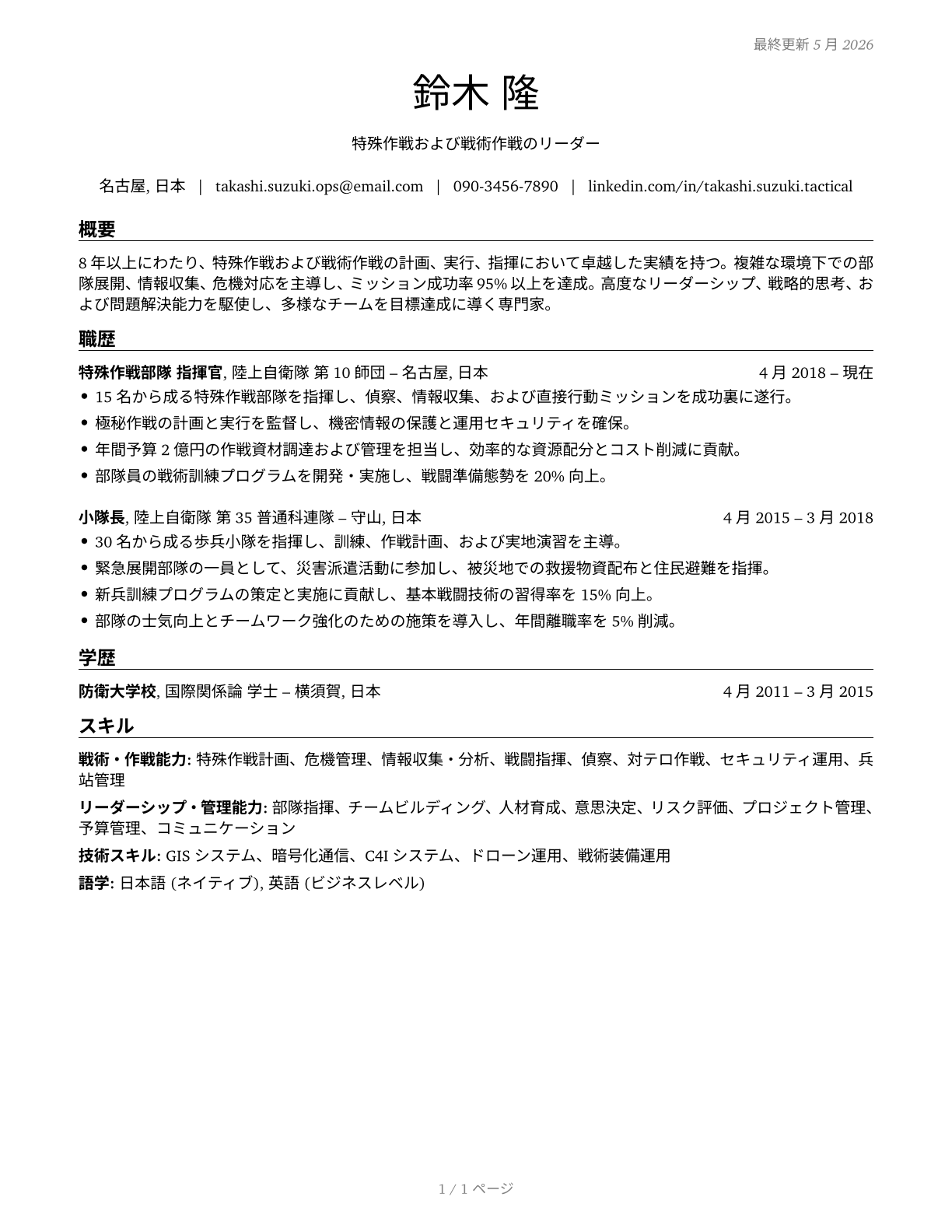 Military Officer Special and Tactical Operations Leaders, All Other CV in Japanese — page 1