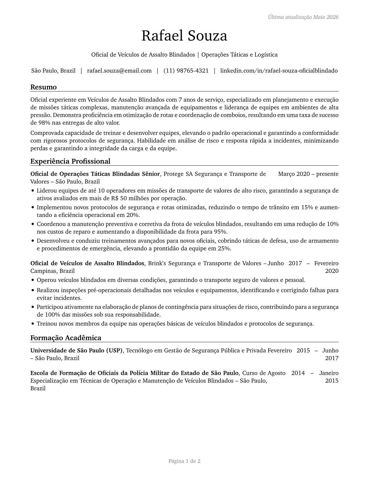 Armored Assault Vehicle Officers CV in Portuguese — page 1