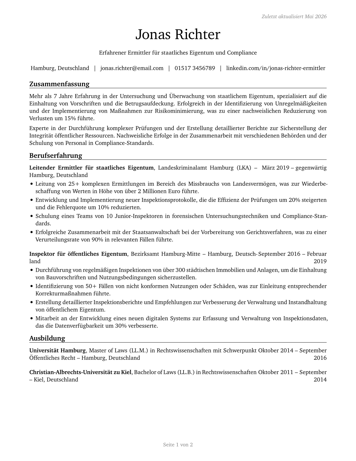 Government Property Inspectors and Investigators CV in German — page 1