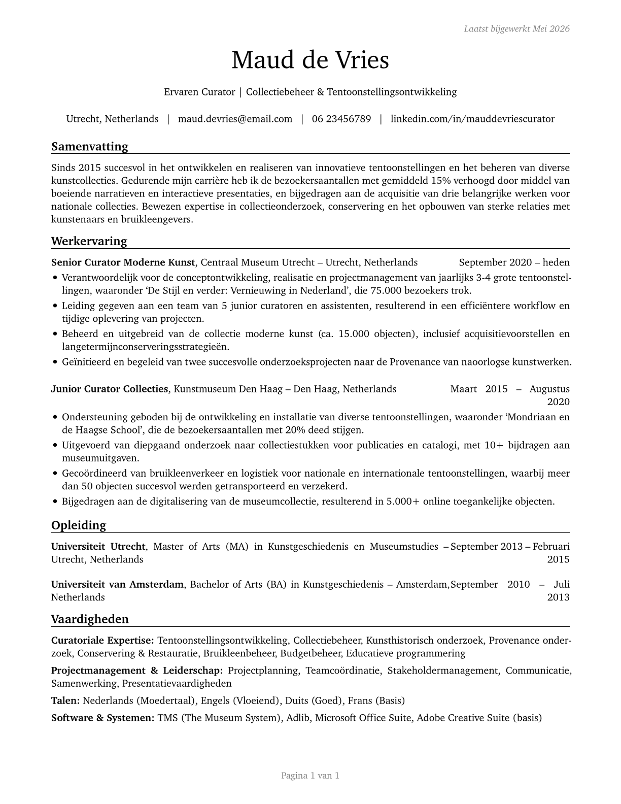 Curators CV in Dutch — page 1