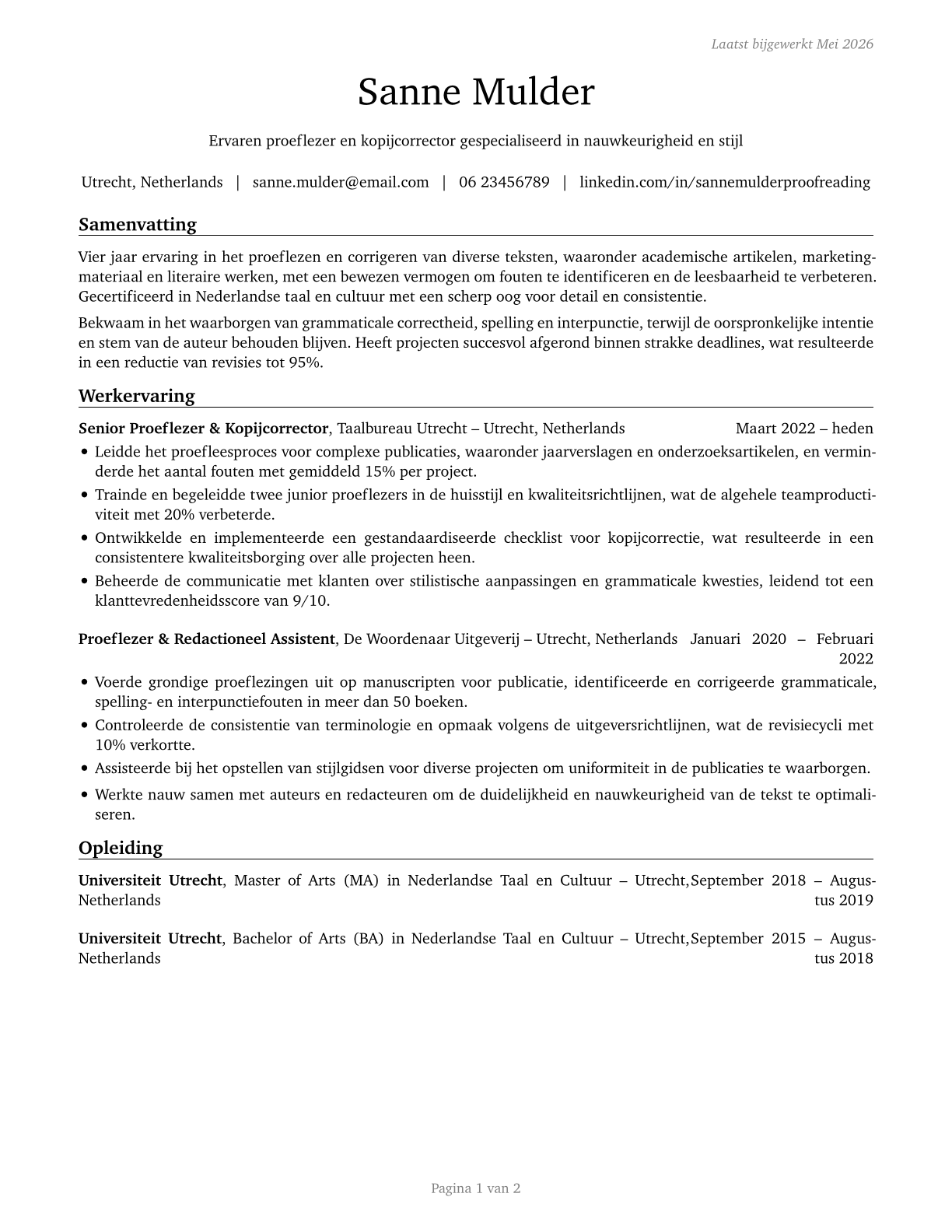 Proofreaders and Copy Markers CV in Dutch — page 1