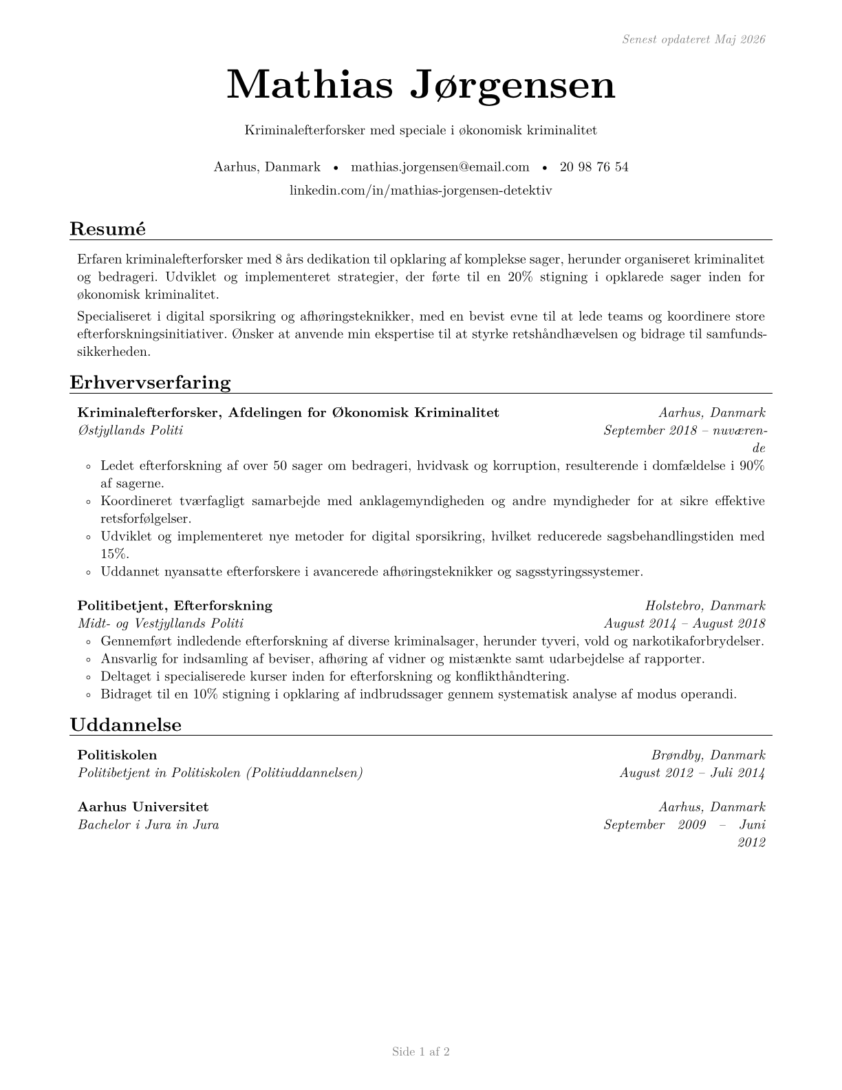 Detectives and Criminal Investigators CV in Danish — page 1