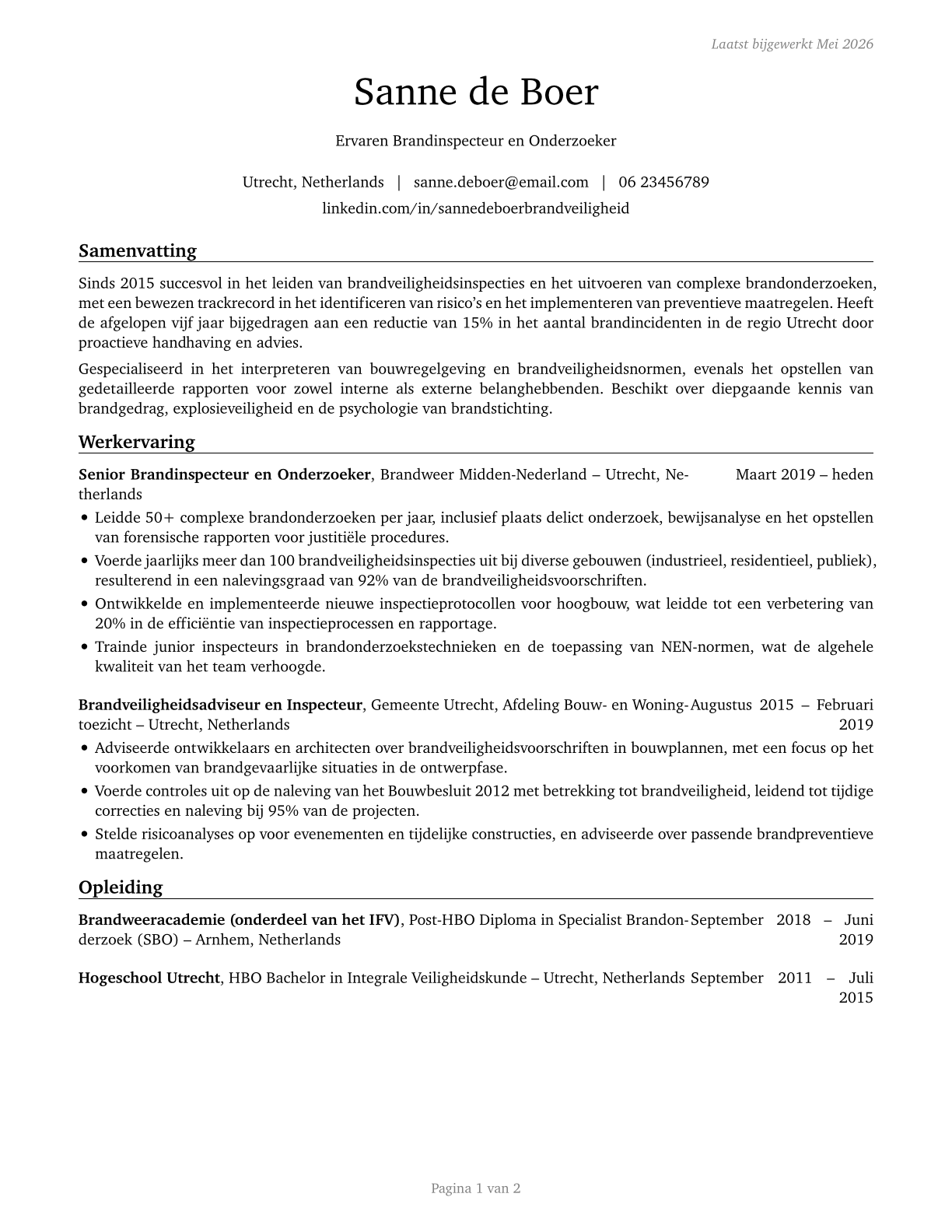 Fire Inspectors and Investigators CV in Dutch — page 1