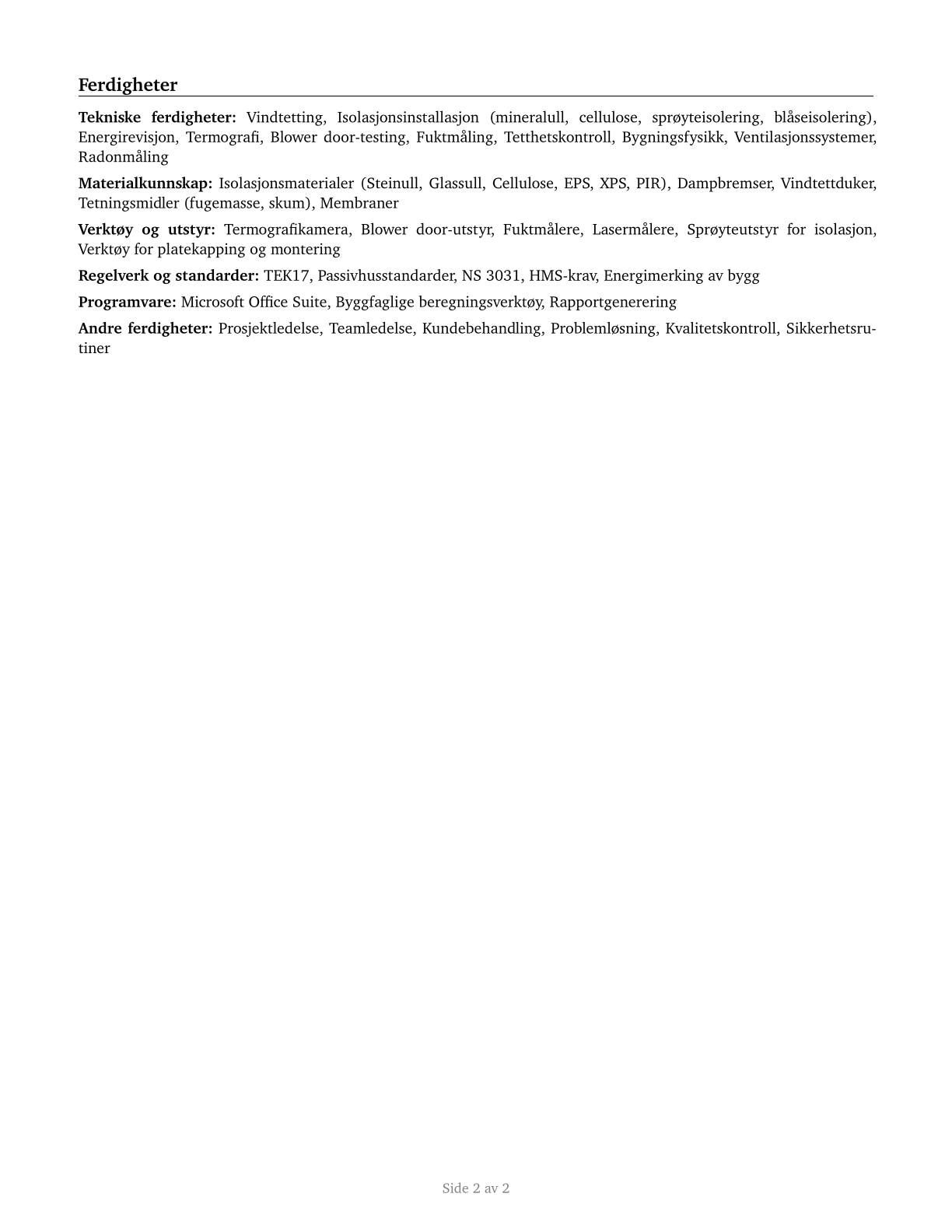 Weatherization Installers and Technicians CV in Norwegian_bokmal — page 2