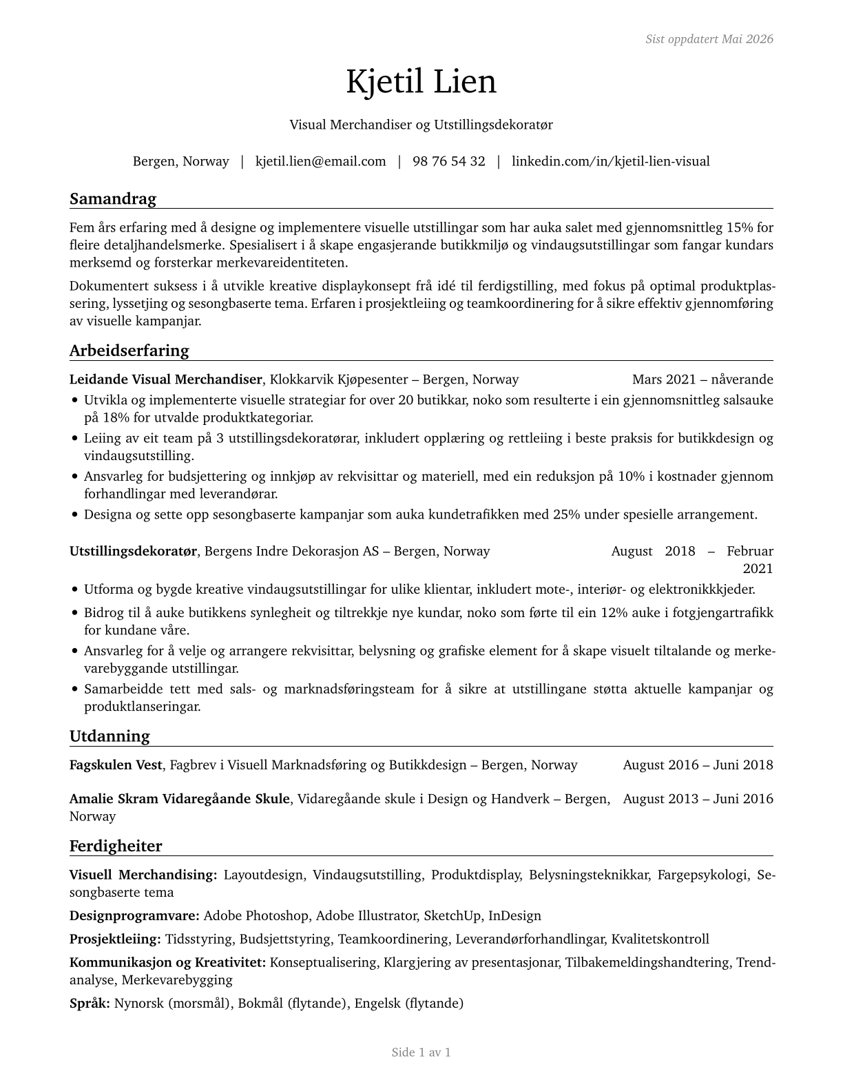 Merchandise Displayers and Window Trimmers CV in Norwegian_nynorsk — page 1