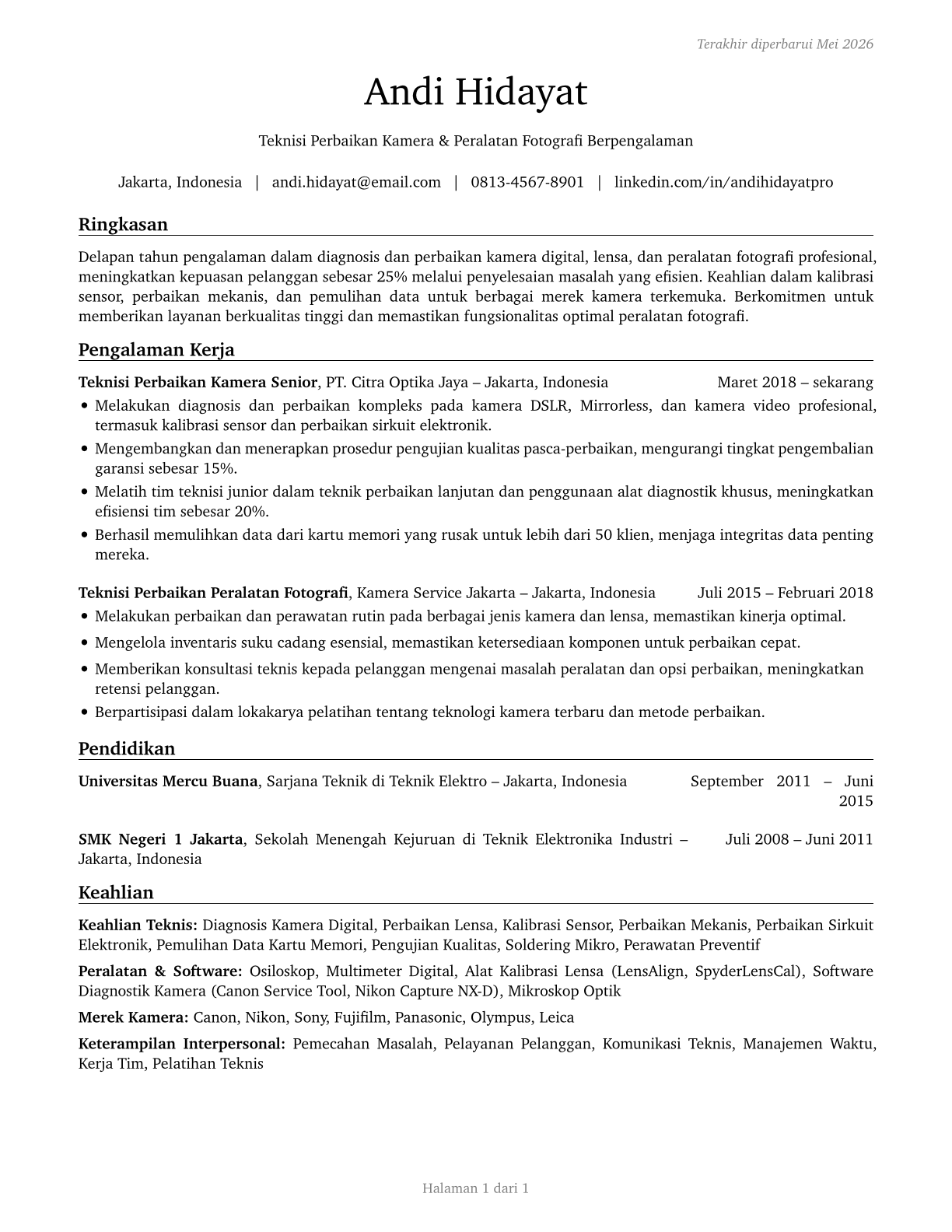 Camera and Photographic Equipment Repairers CV in Indonesian — page 1