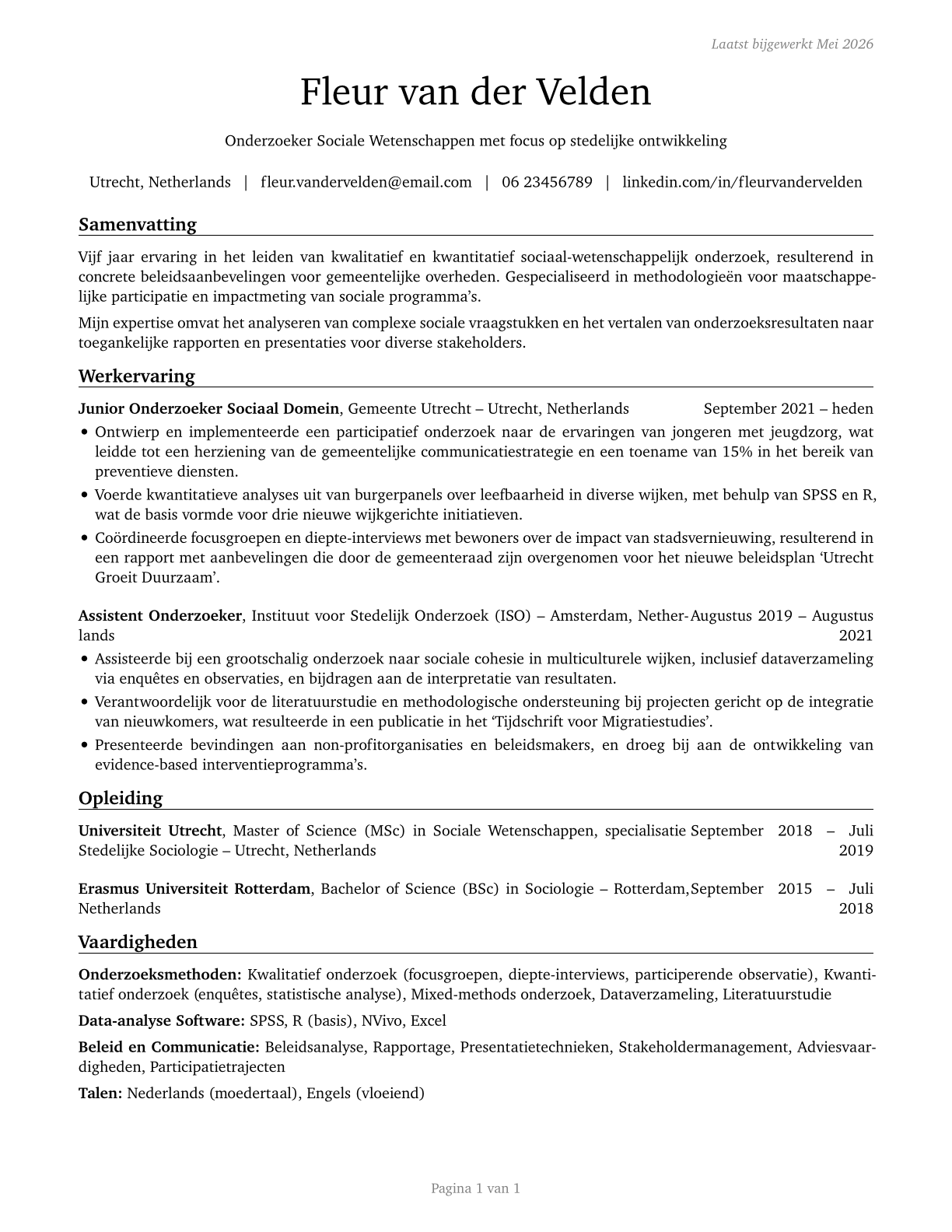 Social Scientists and Related Workers, All Other CV in Dutch — page 1
