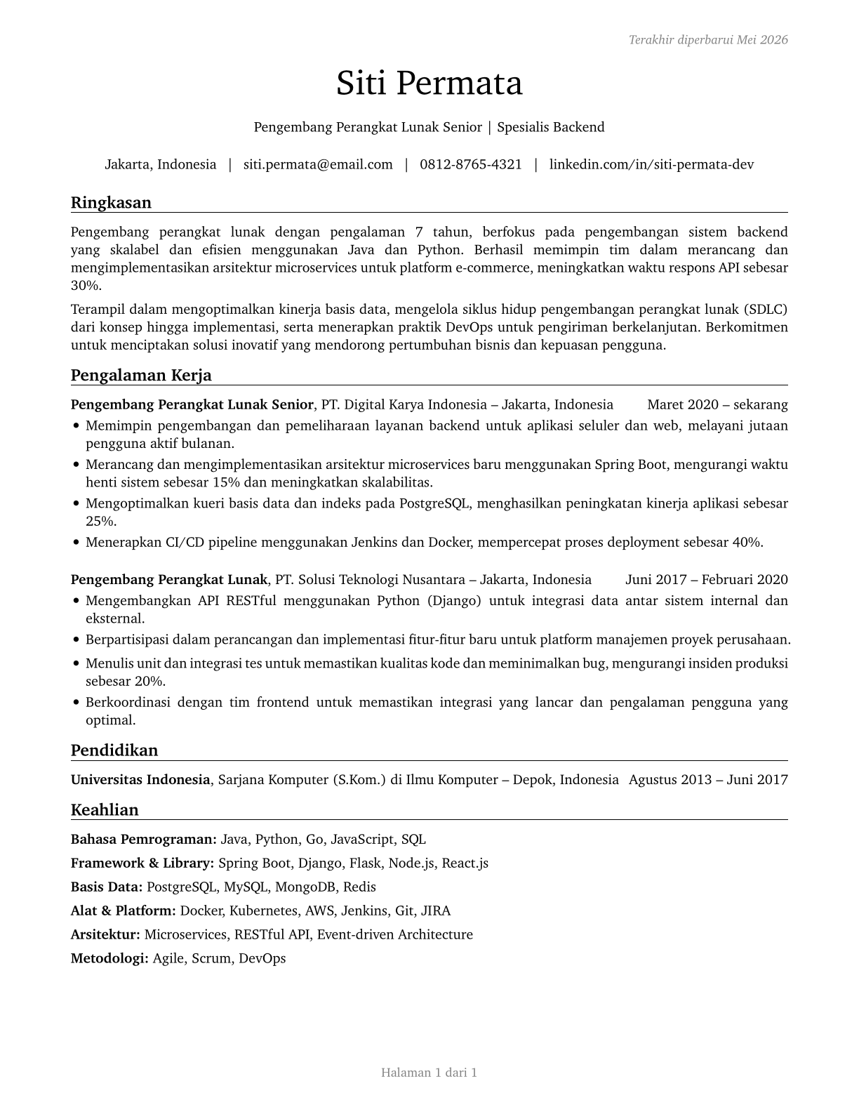 Computer Programmers CV in Indonesian — page 1