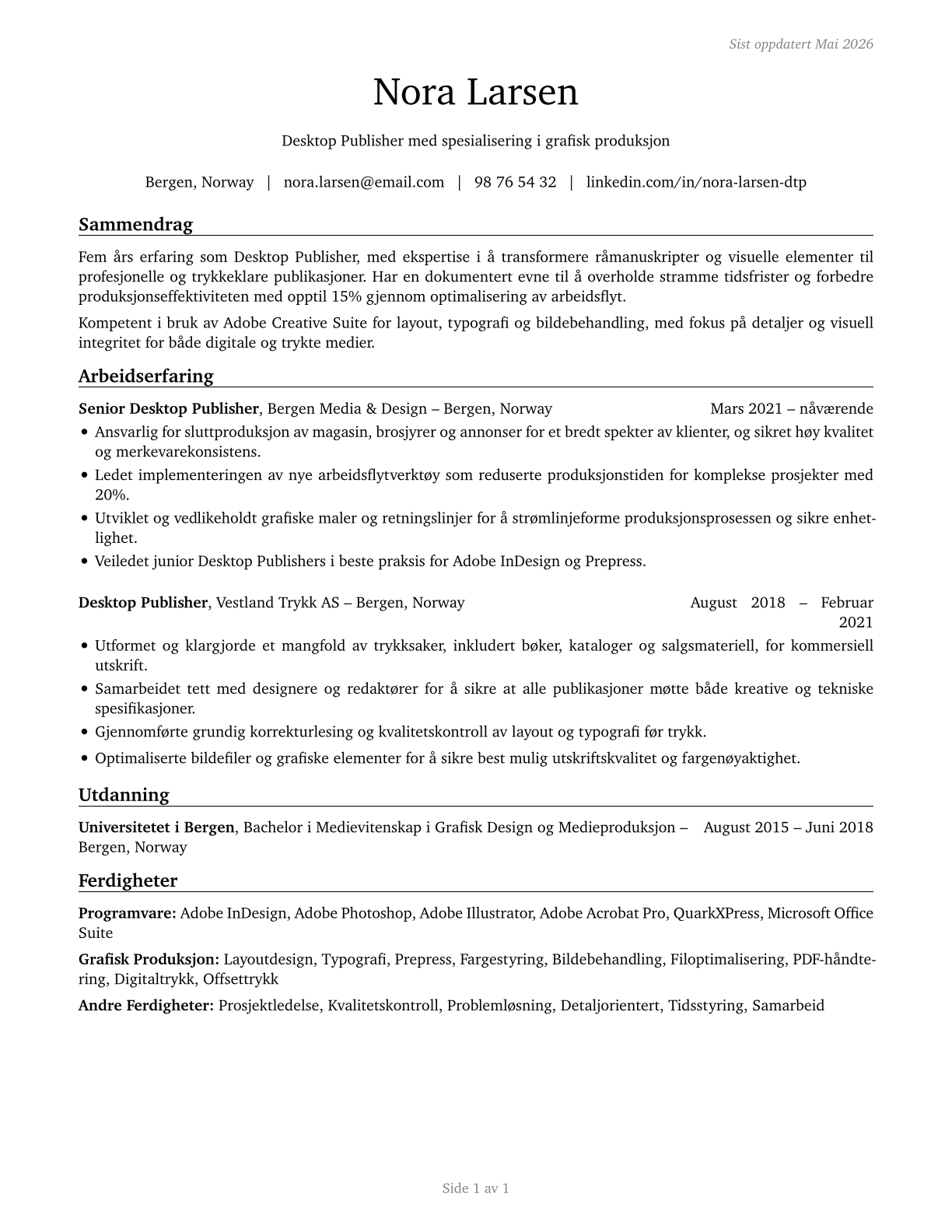 Desktop Publishers CV in Norwegian_bokmal — page 1