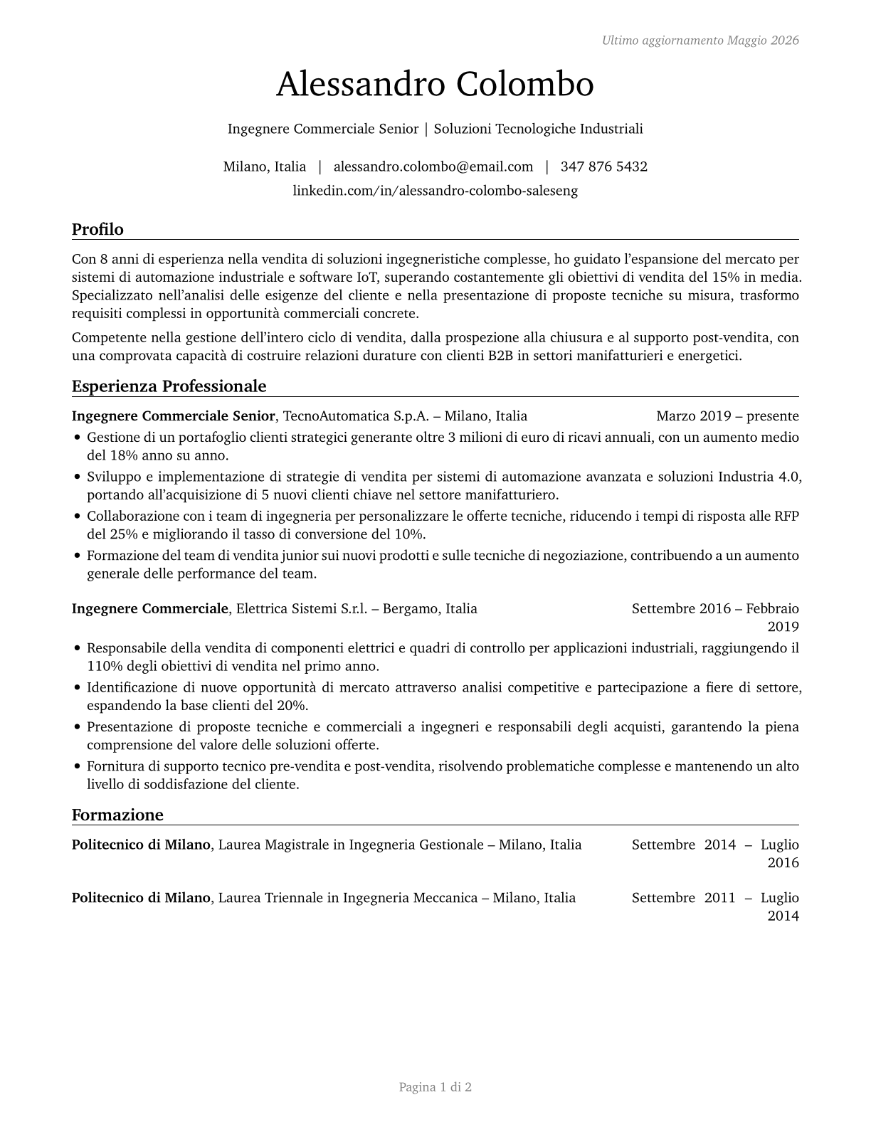 Sales Engineers CV in Italian — page 1