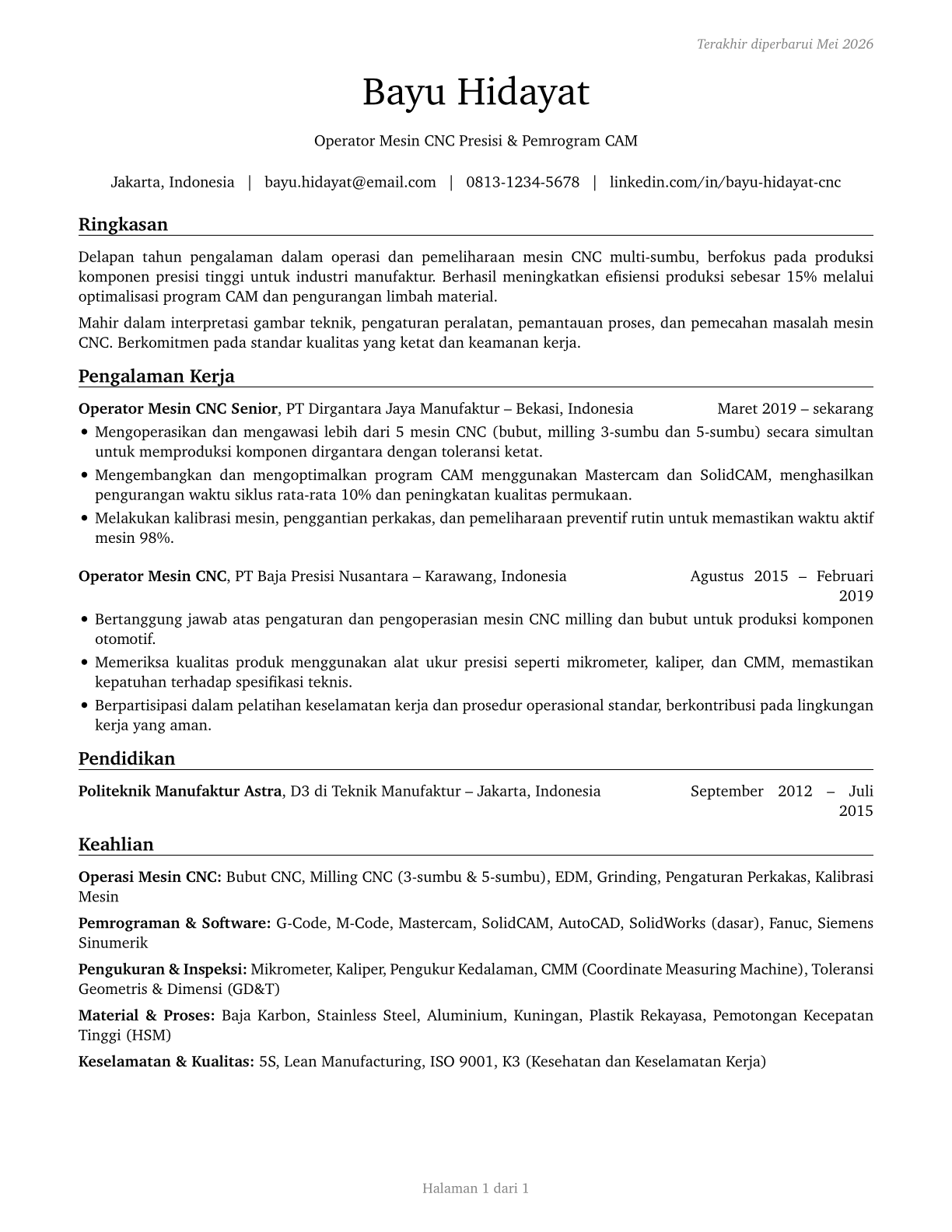 Computer Numerically Controlled Tool Operators CV in Indonesian — page 1