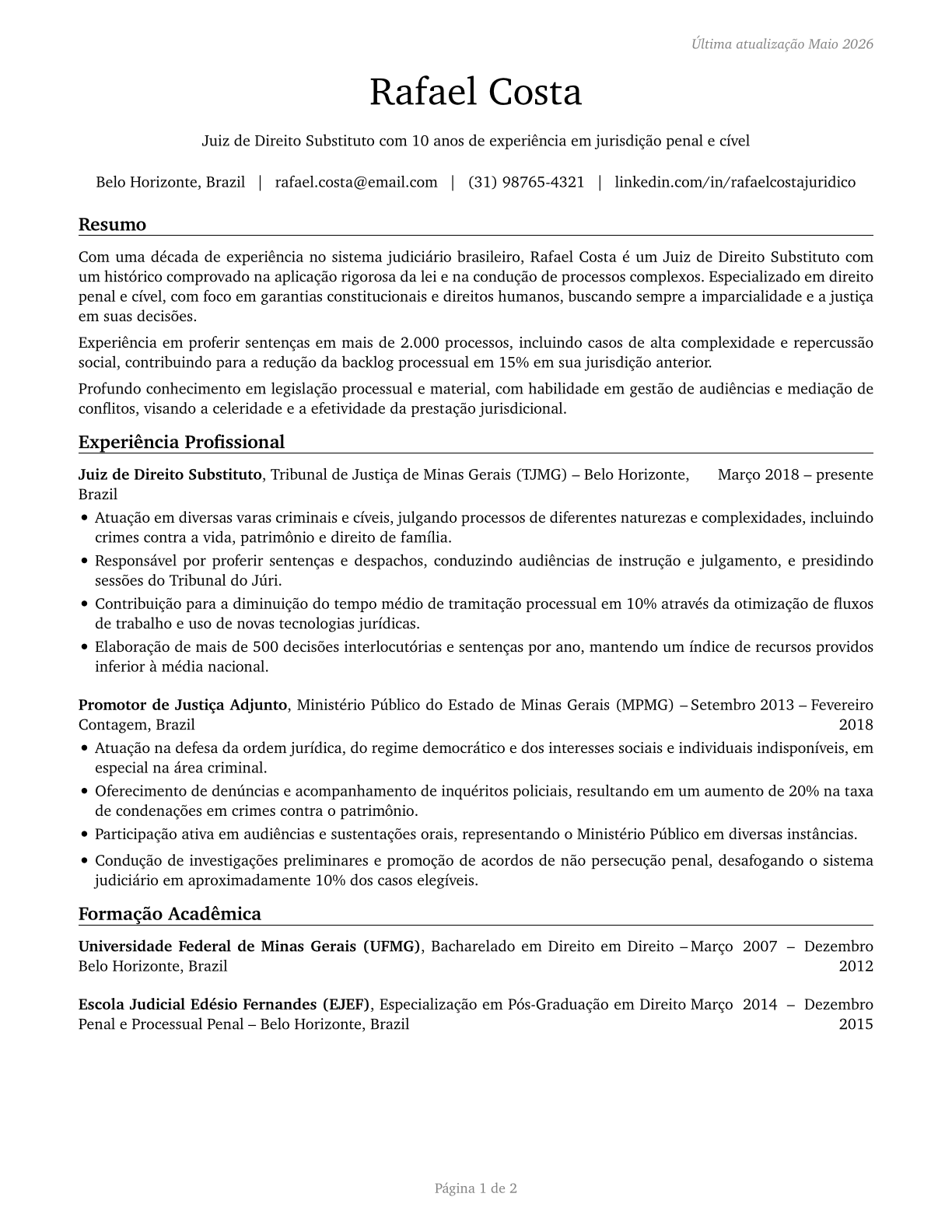 Judges, Magistrate Judges, and Magistrates CV in Portuguese — page 1