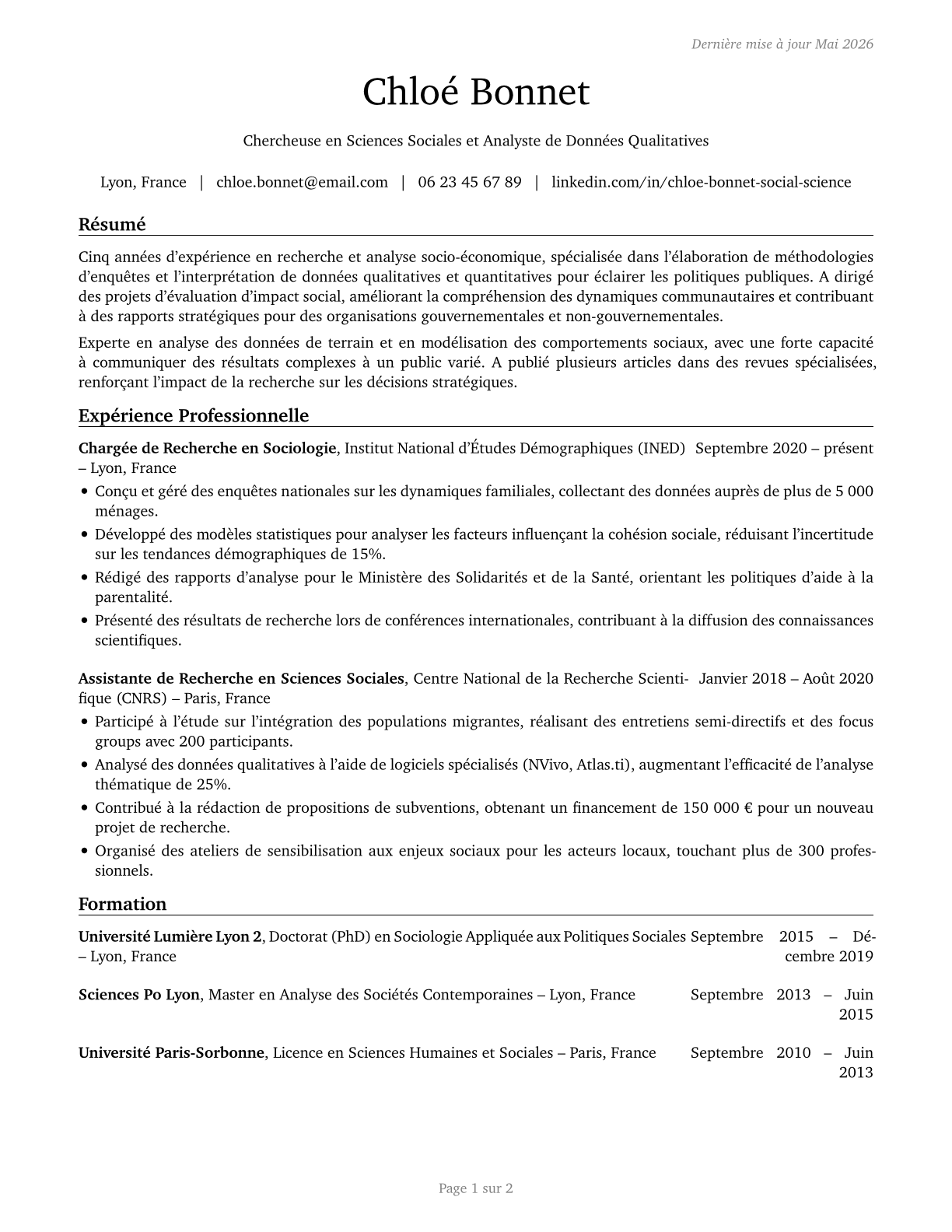 Social Scientists and Related Workers, All Other CV in French — page 1