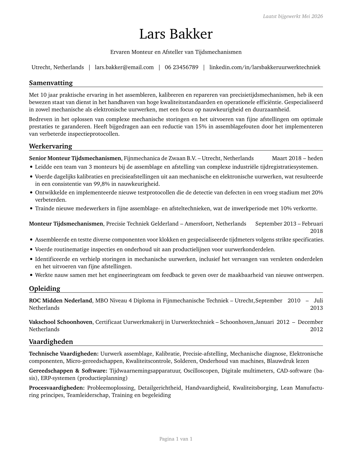 Timing Device Assemblers and Adjusters CV in Dutch — page 1