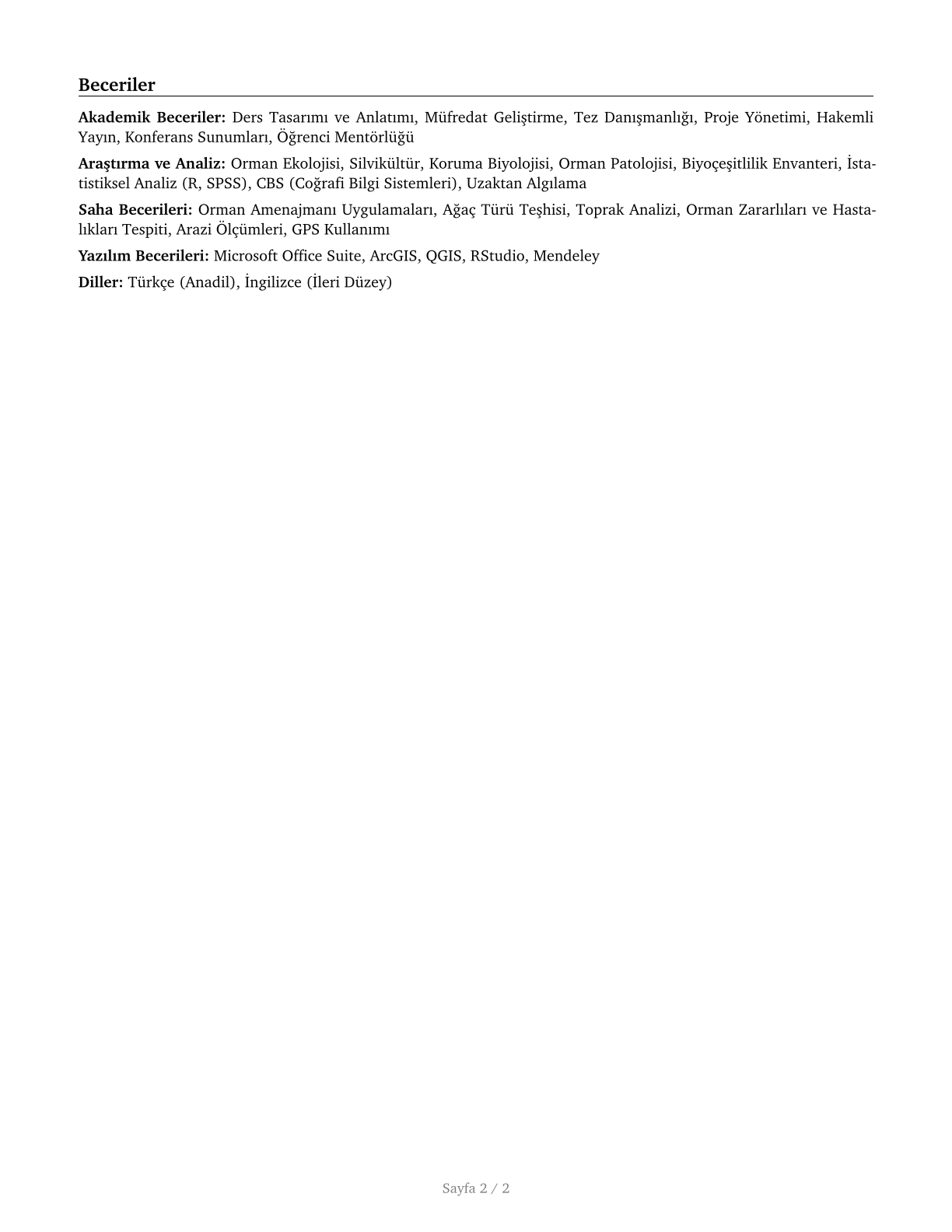 Forestry and Conservation Science Teachers, Postsecondary CV in Turkish — page 2